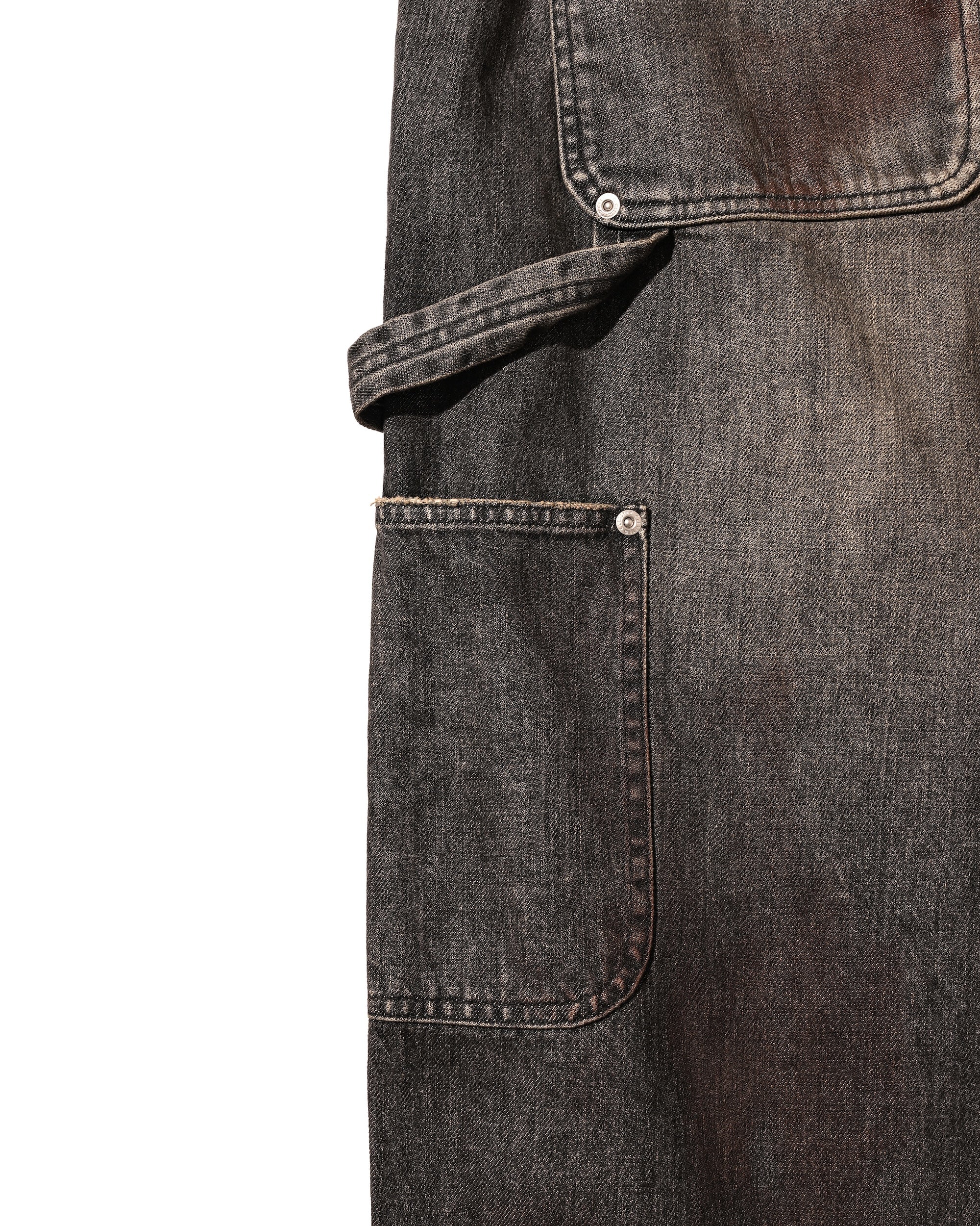 VINTAGE DYED SELVEDGE DENIM DOUBLE KNEE CURVED WORKER PANTS (VINTAGE BLACK)
