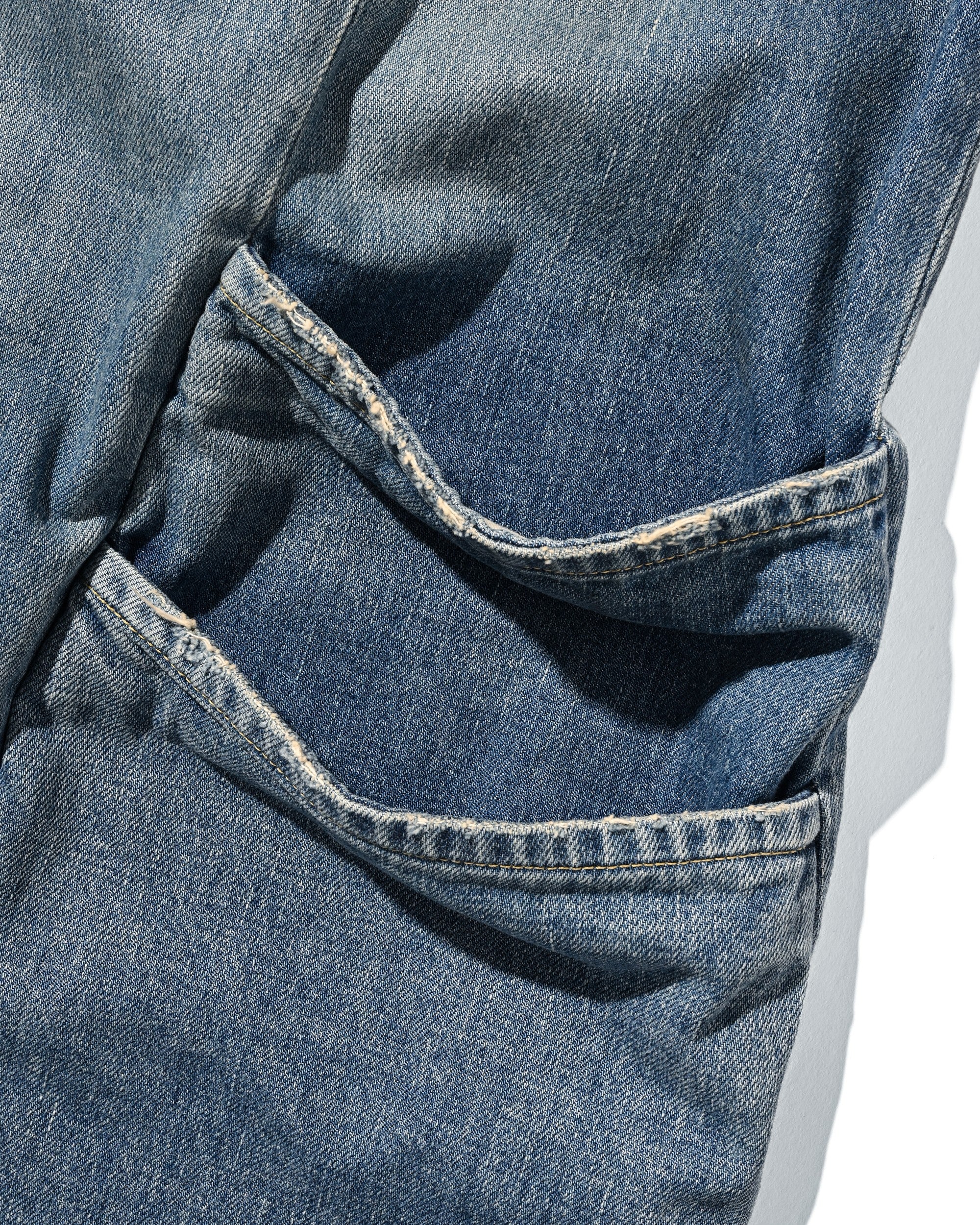 VINTAGE DYED SELVEDGE DENIM CITY MASSIVE UTILITY PANTS (VINTAGE LIGHT INDIGO)