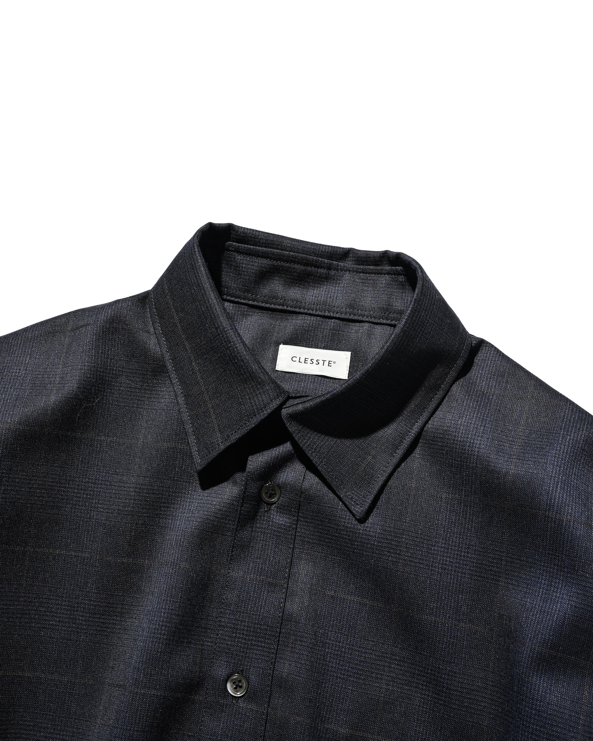 LIGHT WOOL CROPPED LENGTH EVERYDAY L/S SHIRT (GLEN CHECK(NAVY))