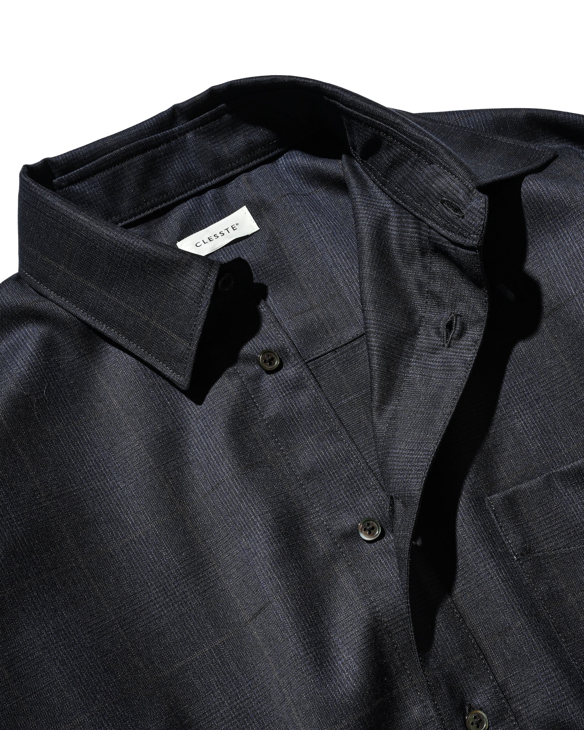 LIGHT WOOL CROPPED LENGTH EVERYDAY L/S SHIRT (GLEN CHECK(NAVY))