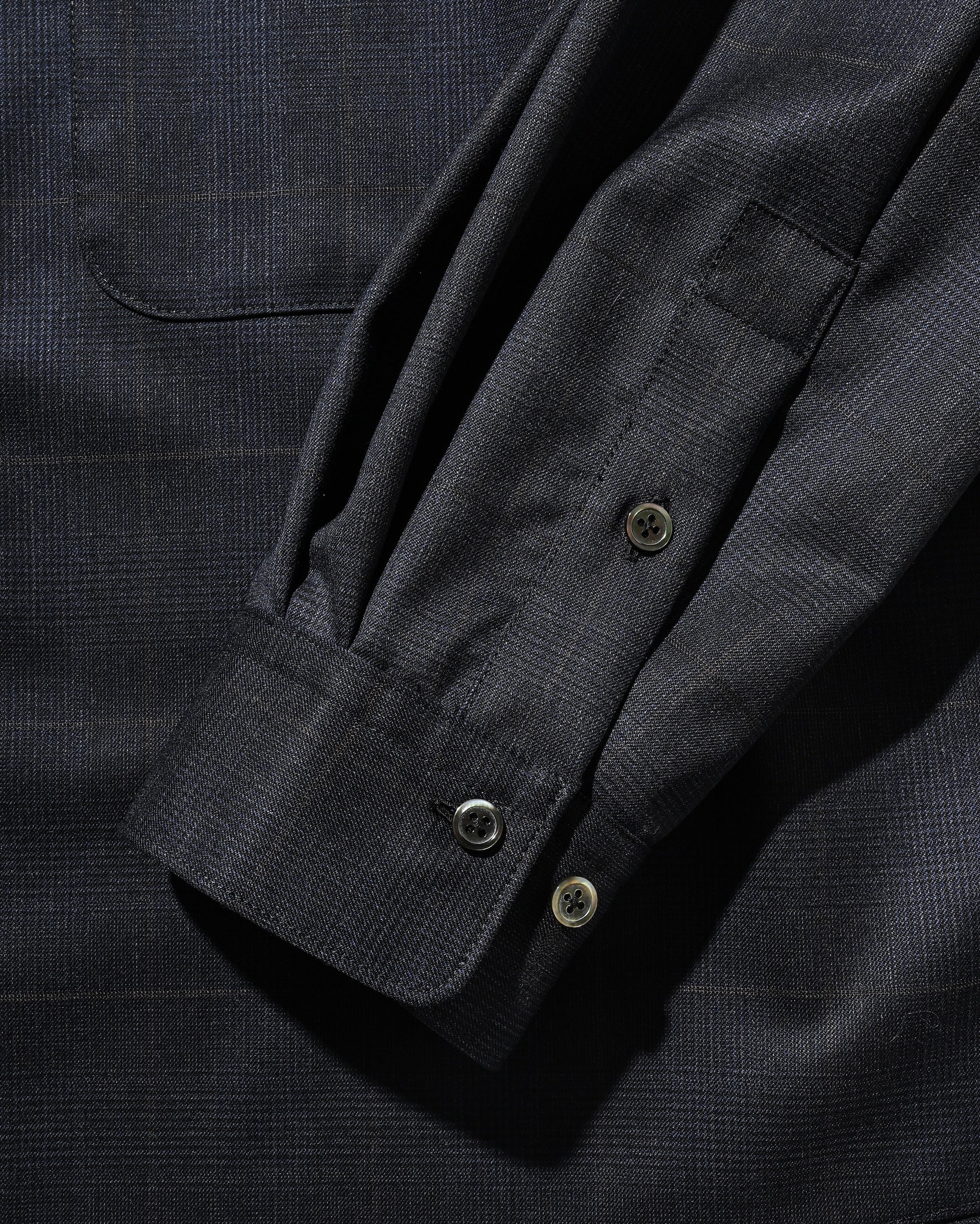 LIGHT WOOL CROPPED LENGTH EVERYDAY L/S SHIRT (GLEN CHECK(NAVY))