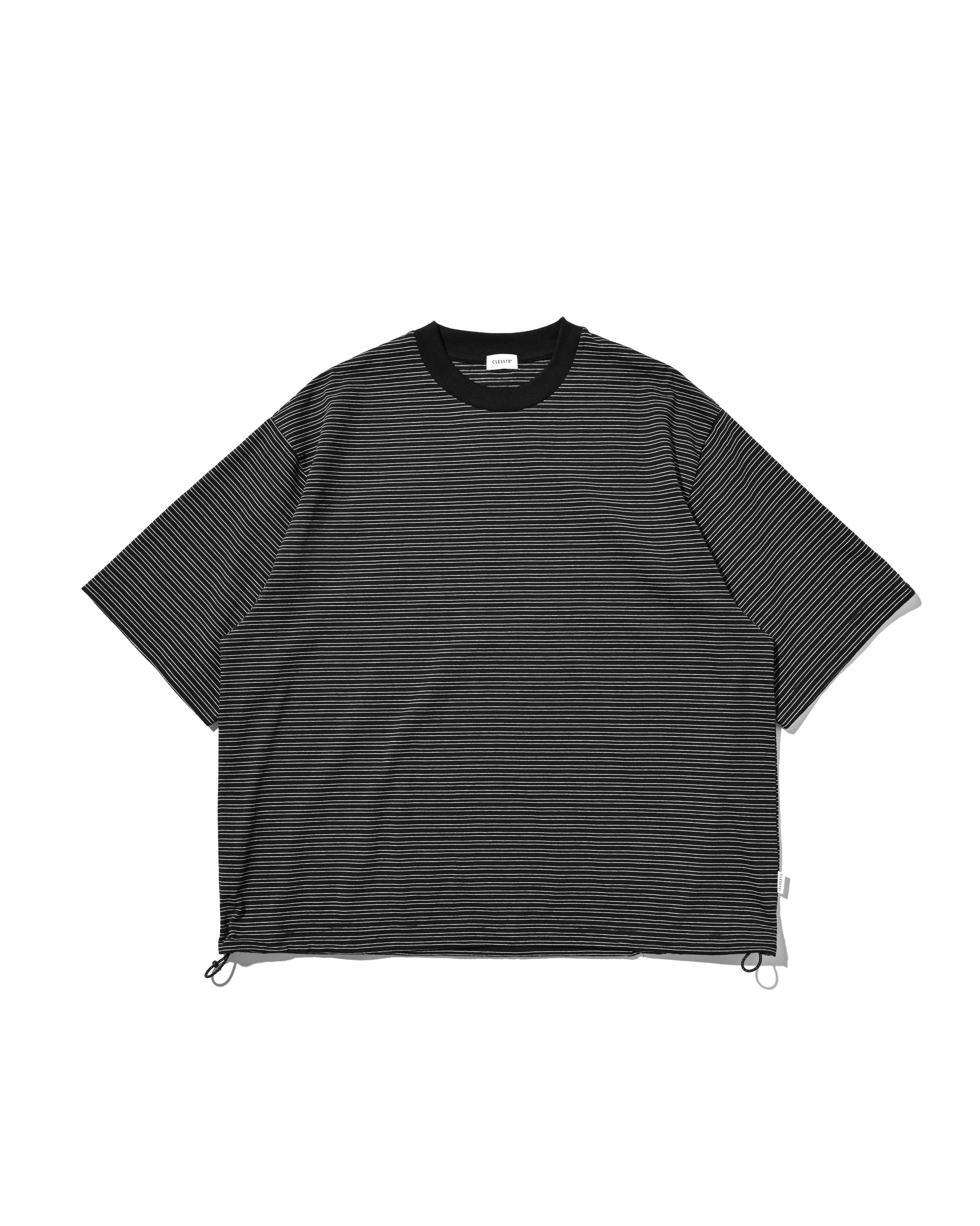 MICRO STRIPE S/S T-SHIRT WITH DRAWSTRINGS (BLACK)