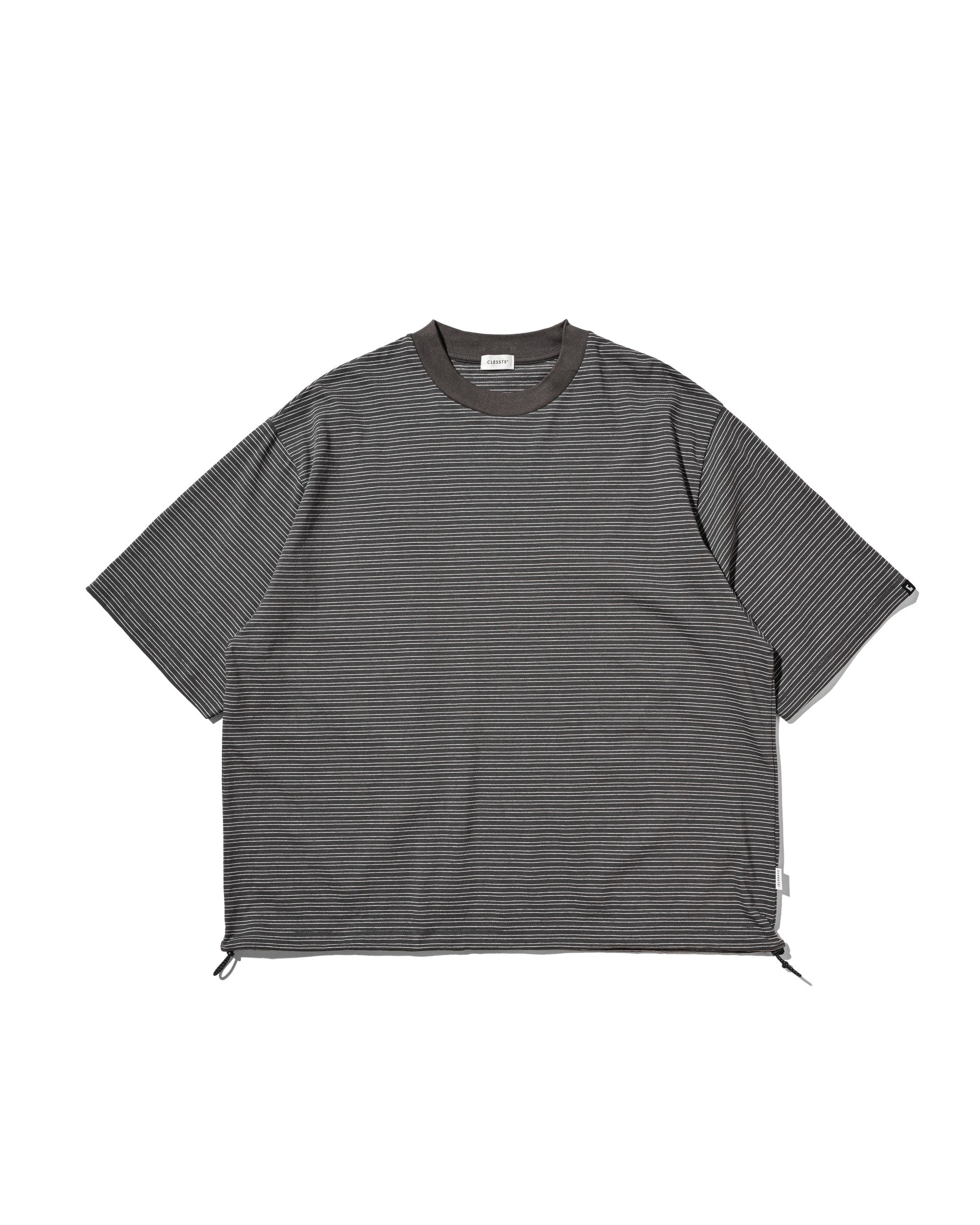 MICRO STRIPE S/S T-SHIRT WITH DRAWSTRINGS (GRAY)