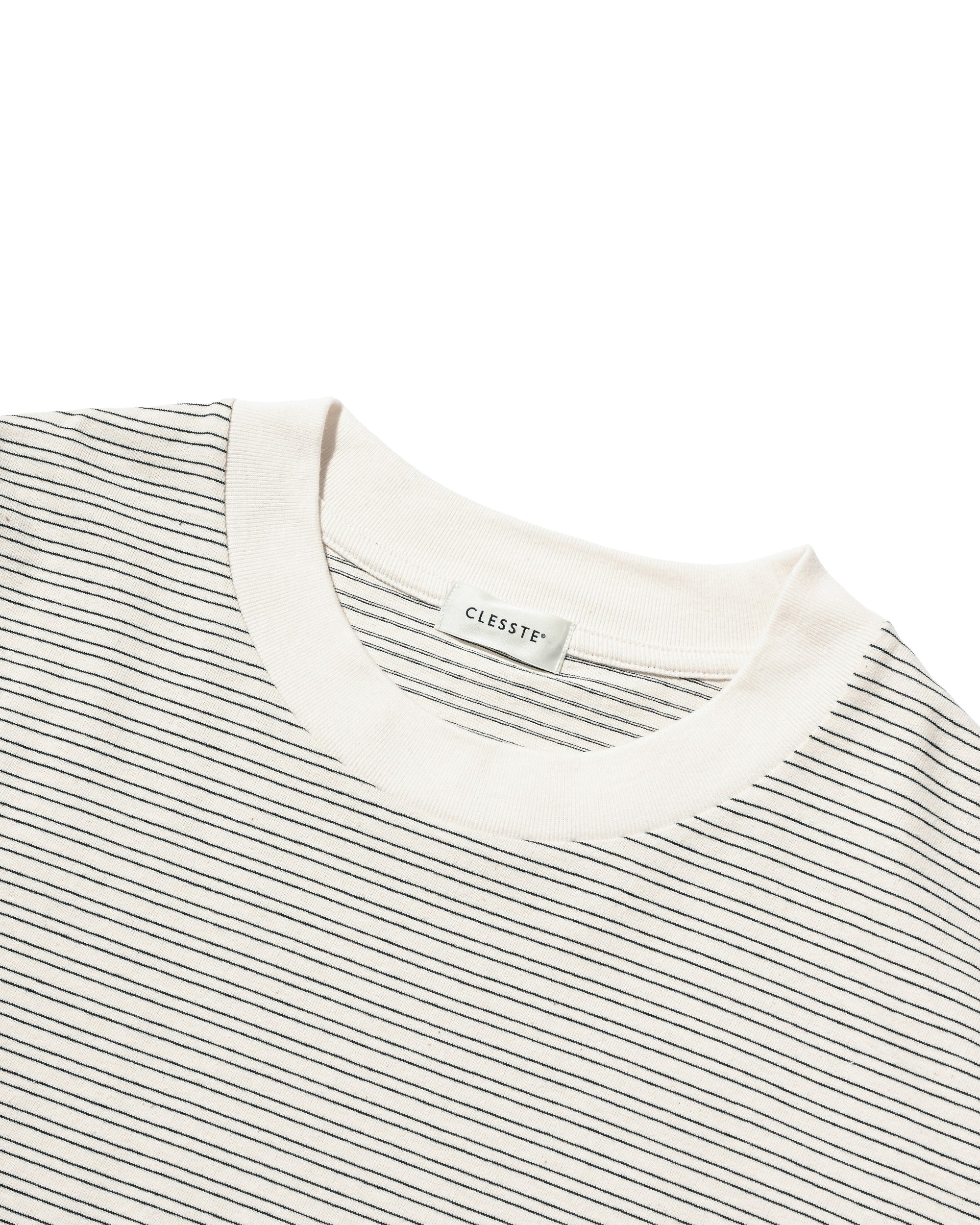 【7.4 SAT 20:00- IN STOCK】MICRO STRIPE S/S T-SHIRT WITH DRAWSTRINGS (IVORY)