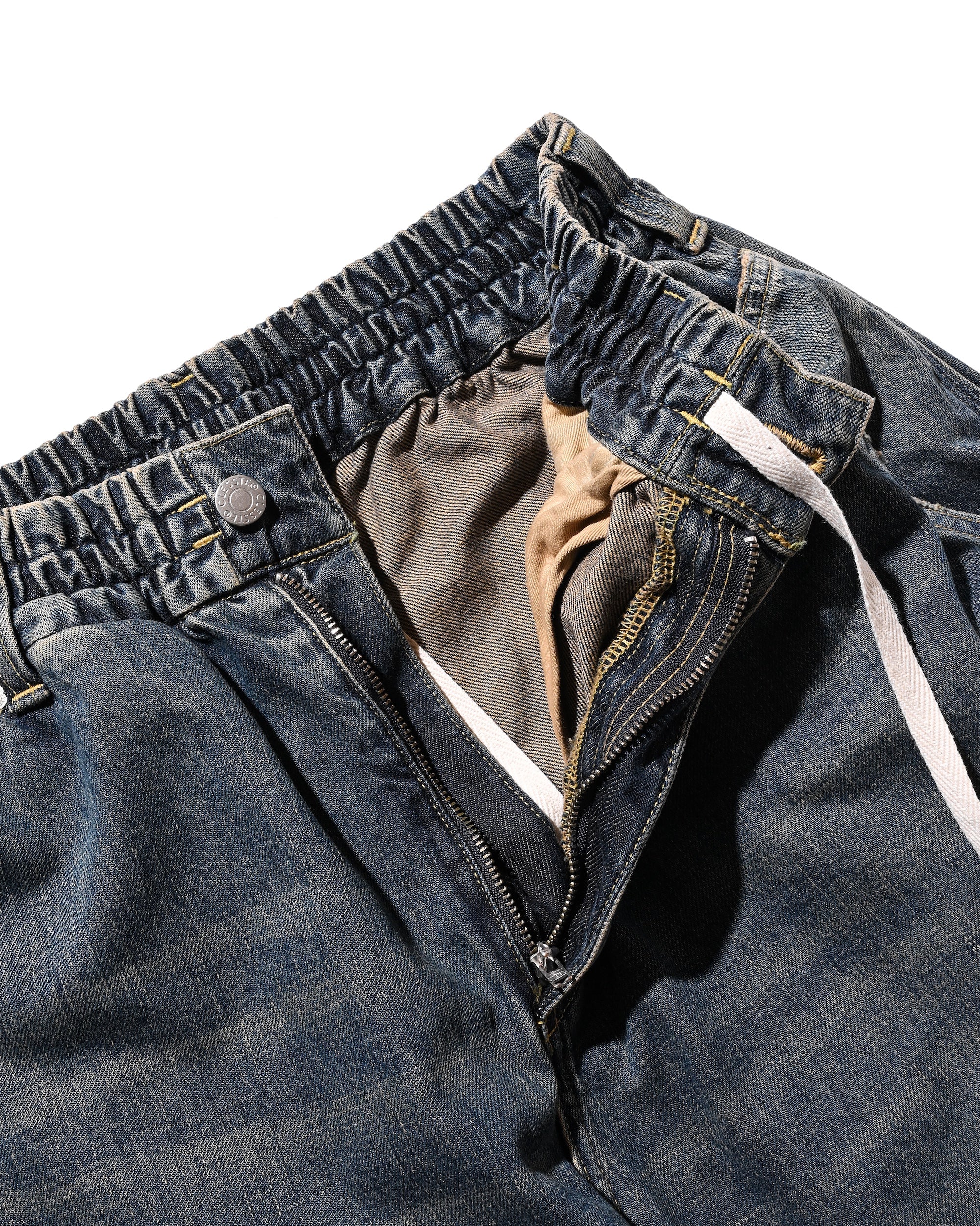 VINTAGE DYED SELVEDGE DENIM DOUBLE KNEE CURVED WORKER PANTS (VINTAGE INDIGO)