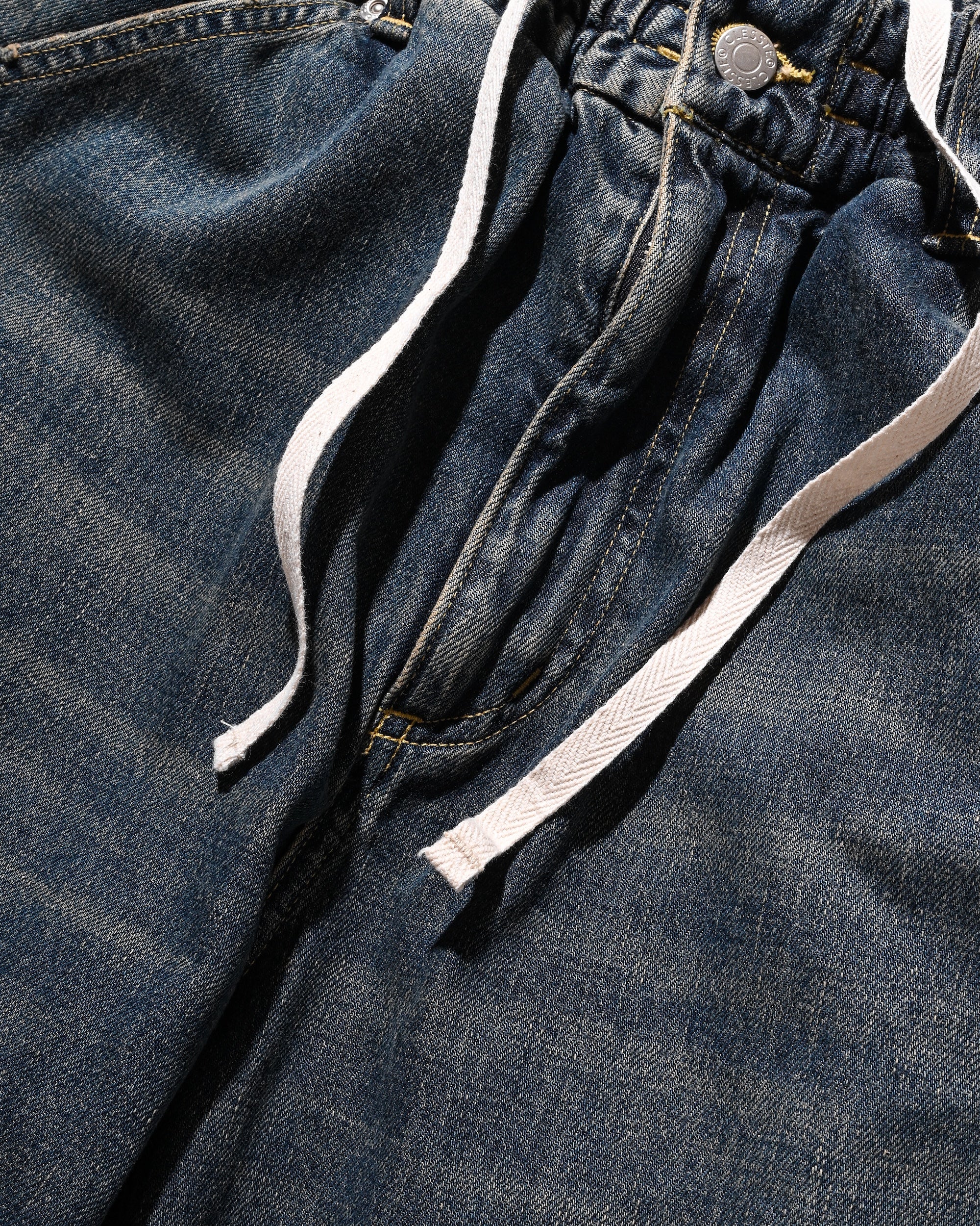 VINTAGE DYED SELVEDGE DENIM DOUBLE KNEE CURVED WORKER PANTS (VINTAGE INDIGO)