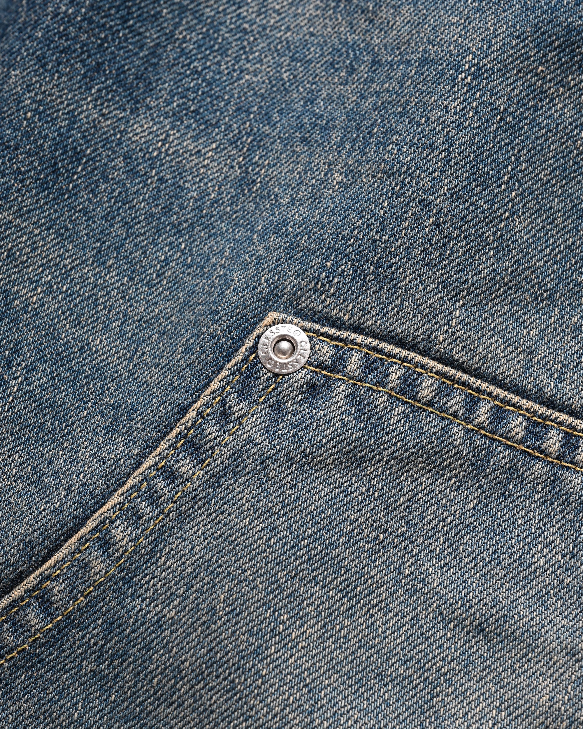 VINTAGE DYED SELVEDGE DENIM DOUBLE KNEE CURVED WORKER PANTS (VINTAGE INDIGO)