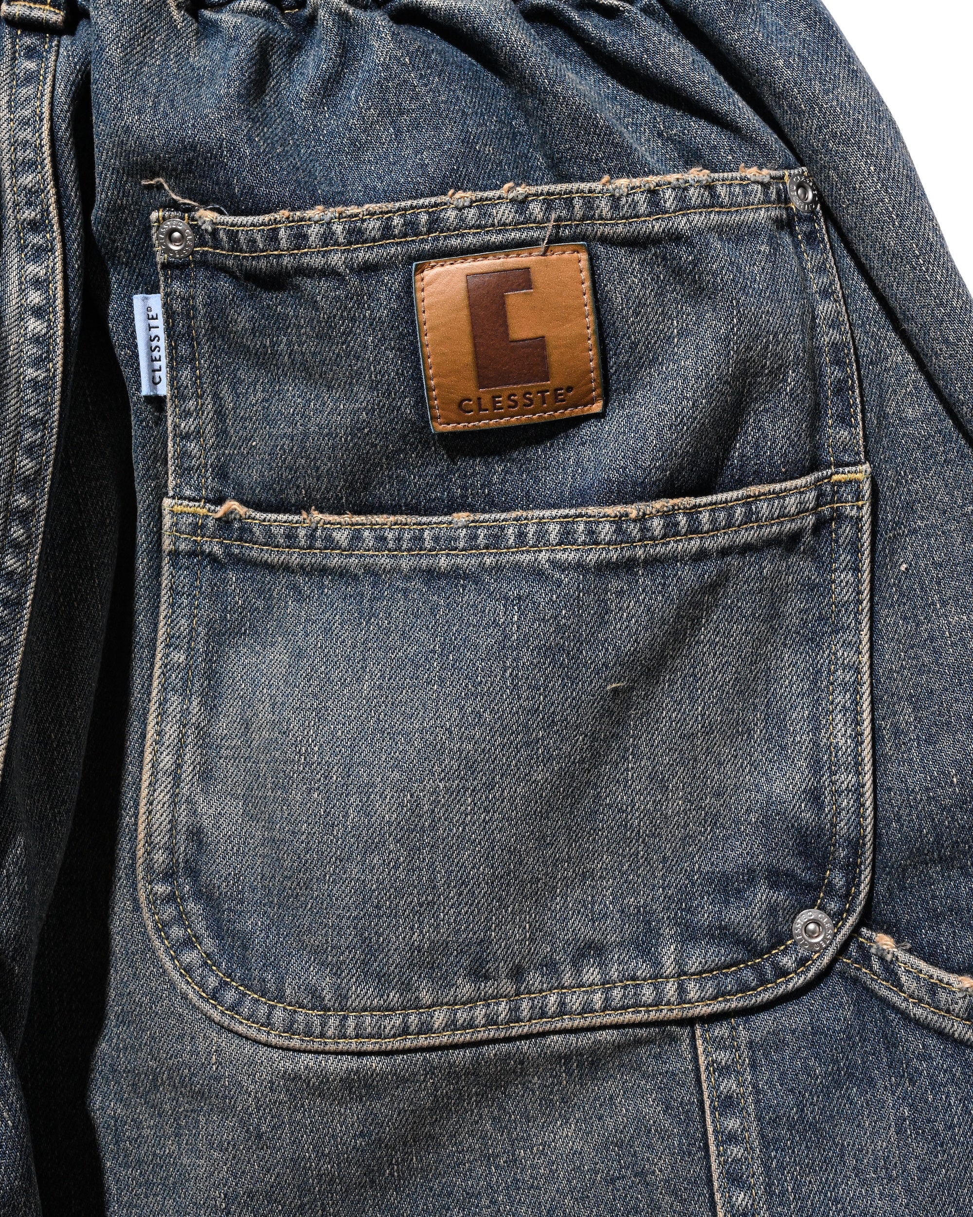 VINTAGE DYED SELVEDGE DENIM DOUBLE KNEE CURVED WORKER PANTS (VINTAGE INDIGO)