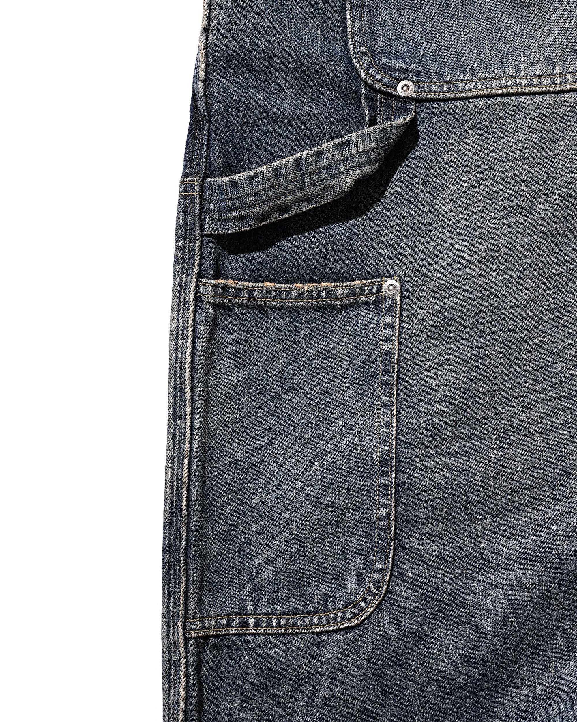 VINTAGE DYED SELVEDGE DENIM DOUBLE KNEE CURVED WORKER PANTS (VINTAGE INDIGO)