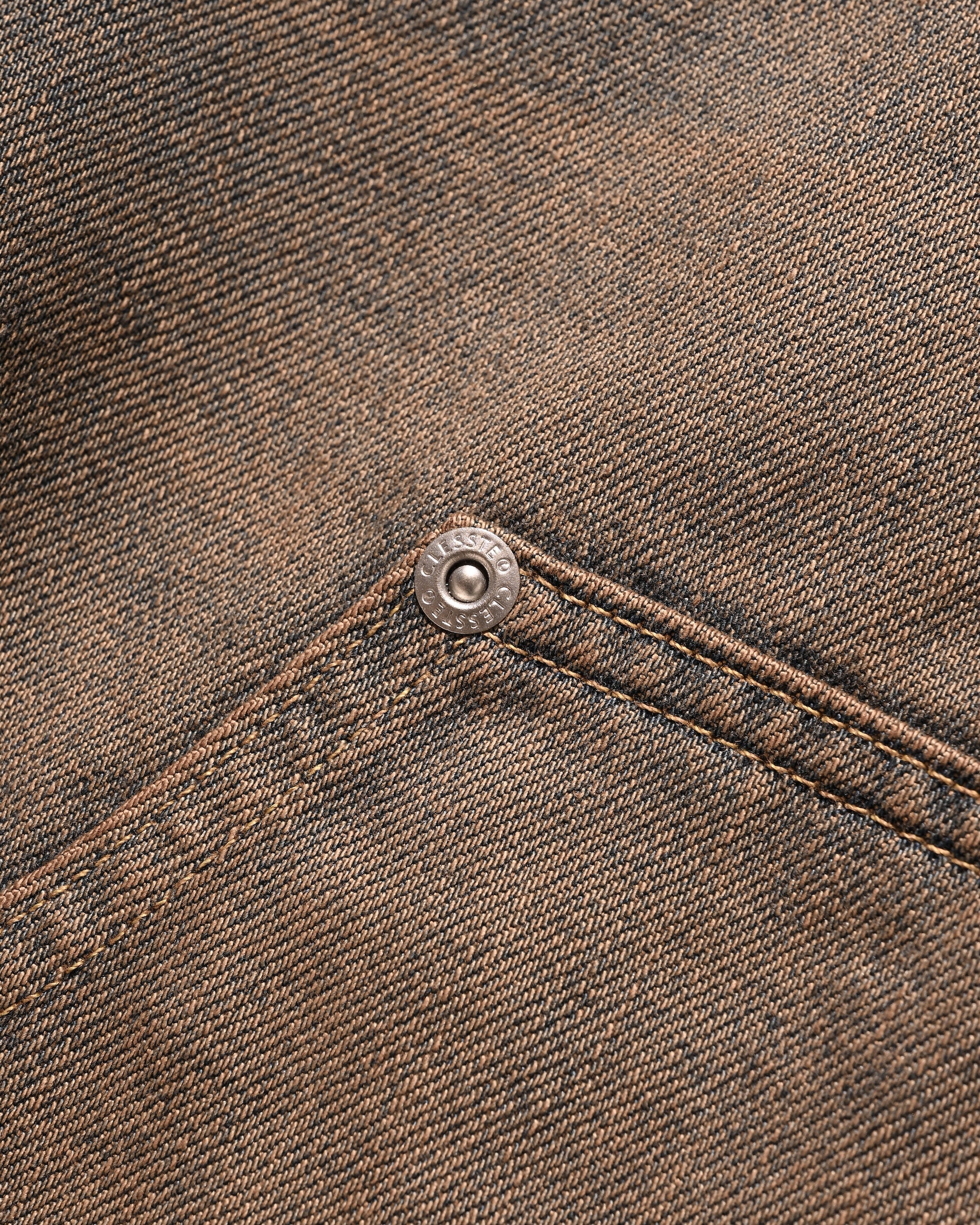 VINTAGE DYED SELVEDGE DENIM DOUBLE KNEE CURVED WORKER PANTS (VINTAGE BROWN)