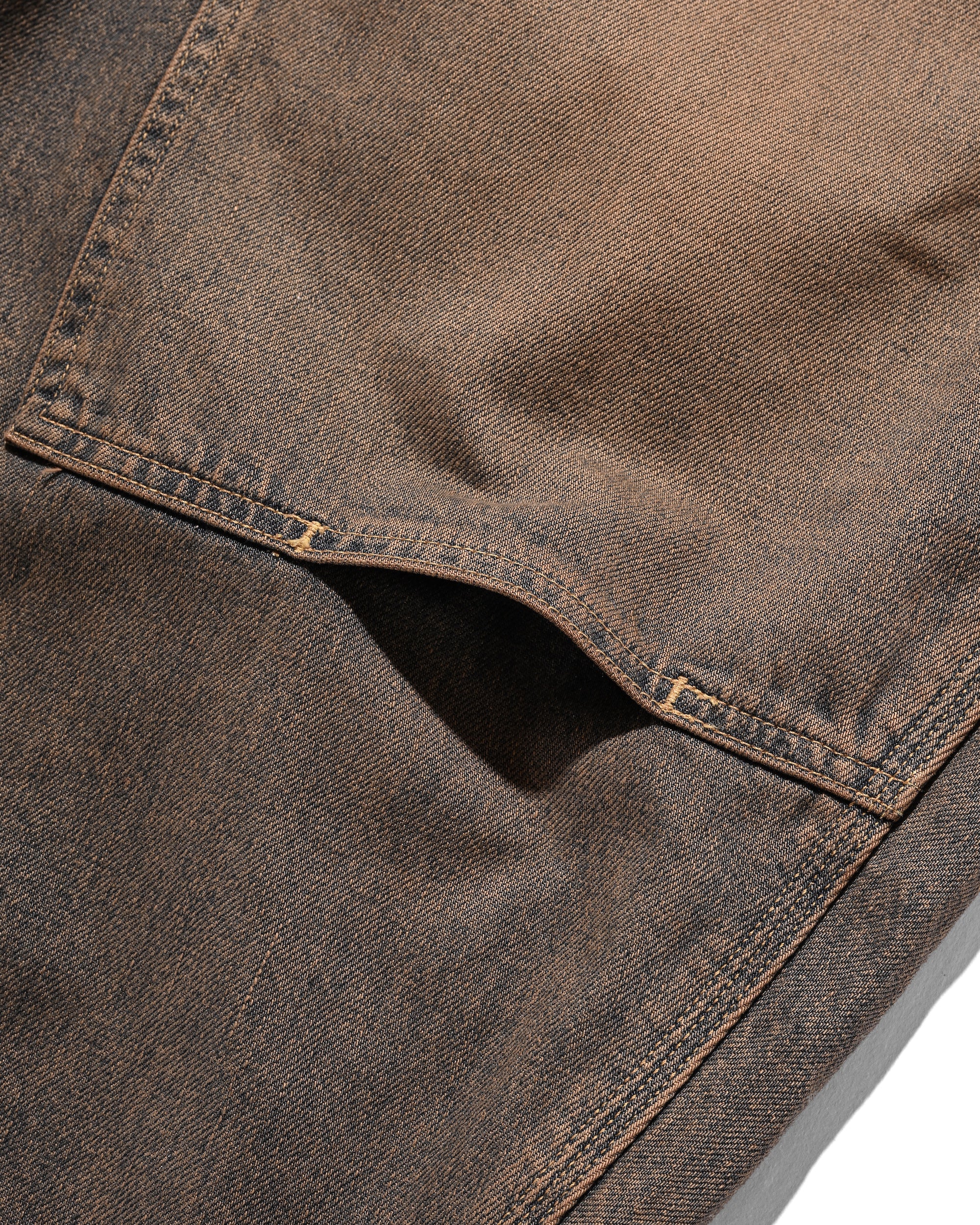 VINTAGE DYED SELVEDGE DENIM DOUBLE KNEE CURVED WORKER PANTS (VINTAGE BROWN)