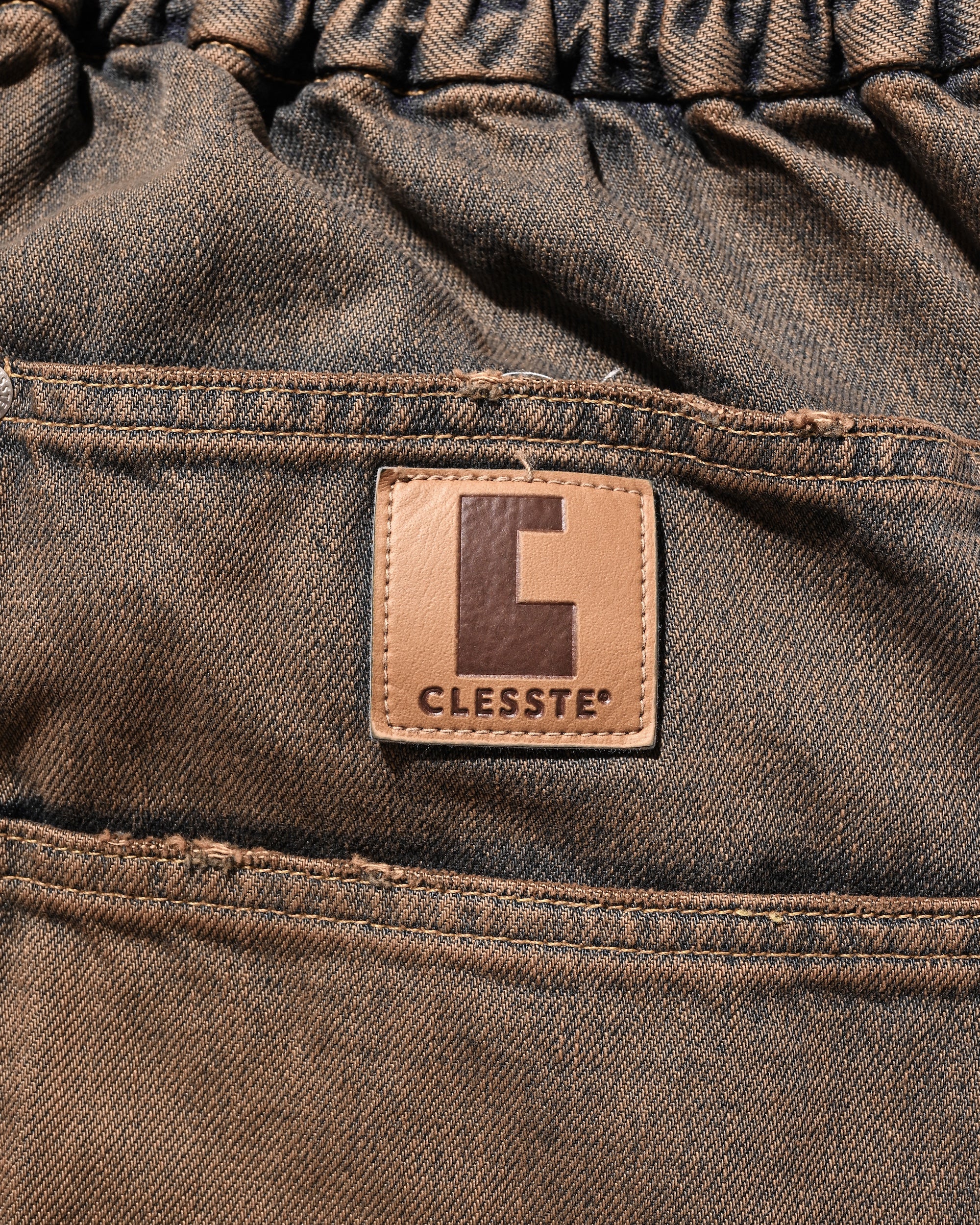 VINTAGE DYED SELVEDGE DENIM DOUBLE KNEE CURVED WORKER PANTS (VINTAGE BROWN)