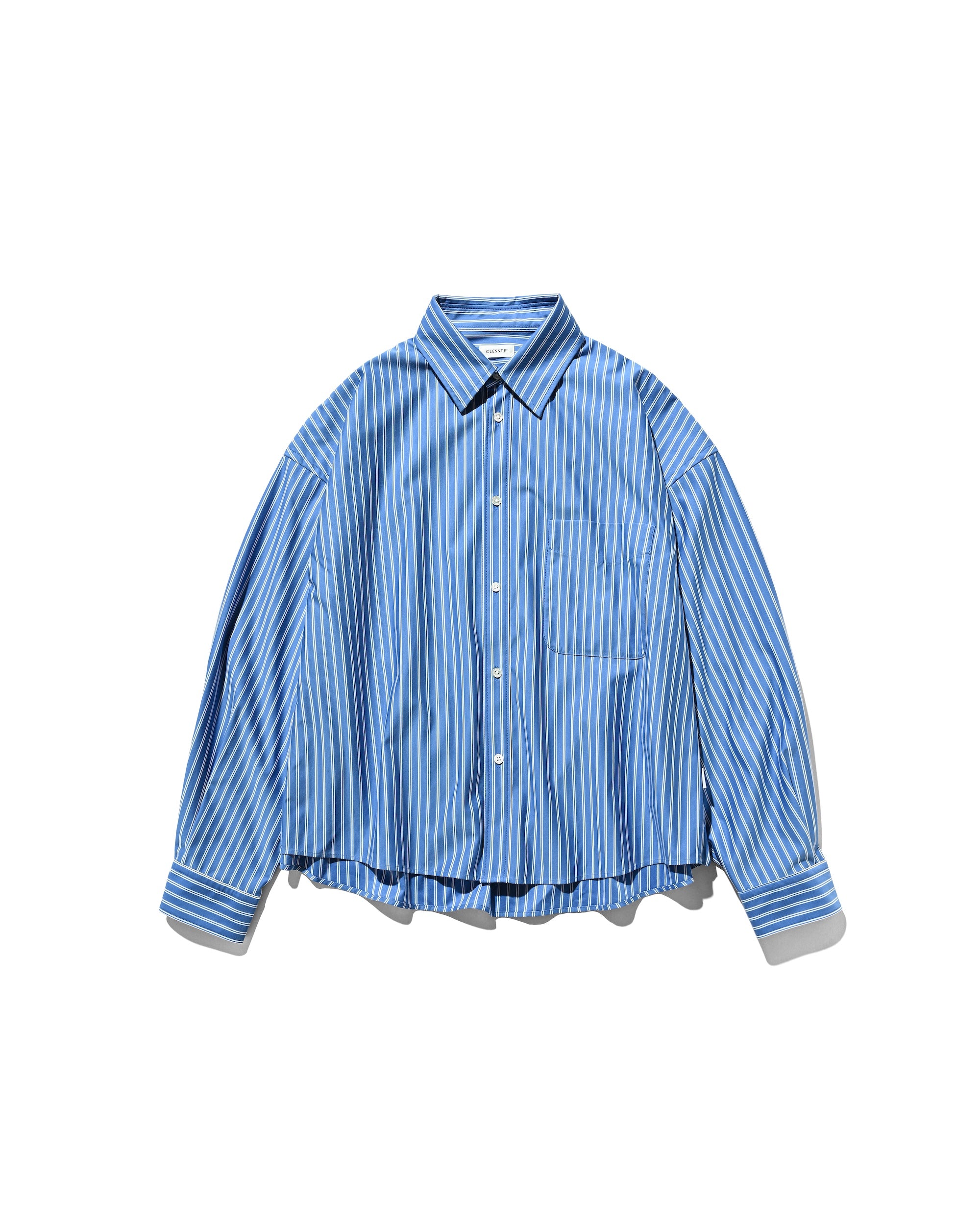 【12.6 SAT 20:00- IN STOCK】46G KNIT CROPPED LENGTH EVERYDAY L/S SHIRT (SAX BLUE STRIPE)