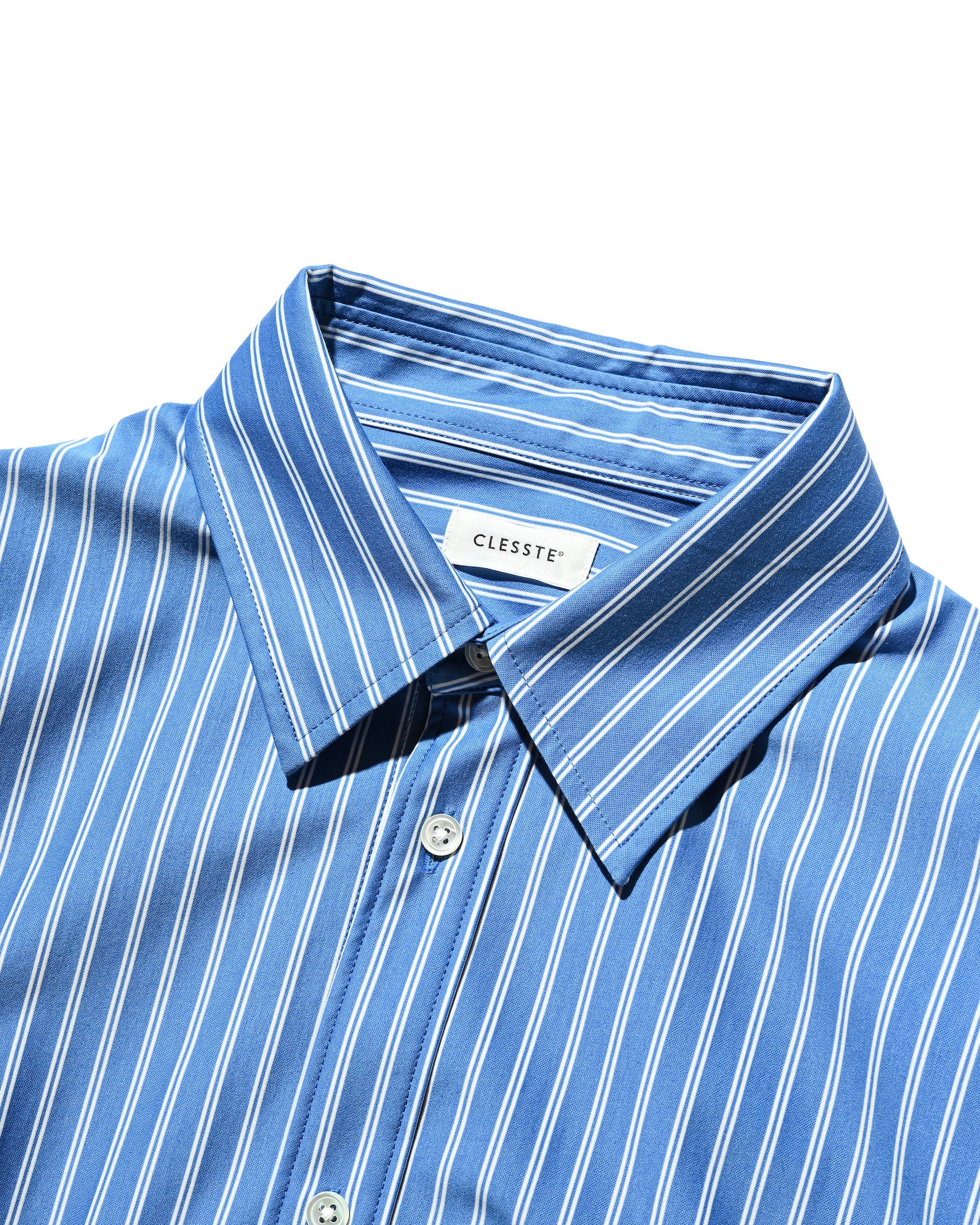 【12.6 SAT 20:00- IN STOCK】46G KNIT CROPPED LENGTH EVERYDAY L/S SHIRT (SAX BLUE STRIPE)