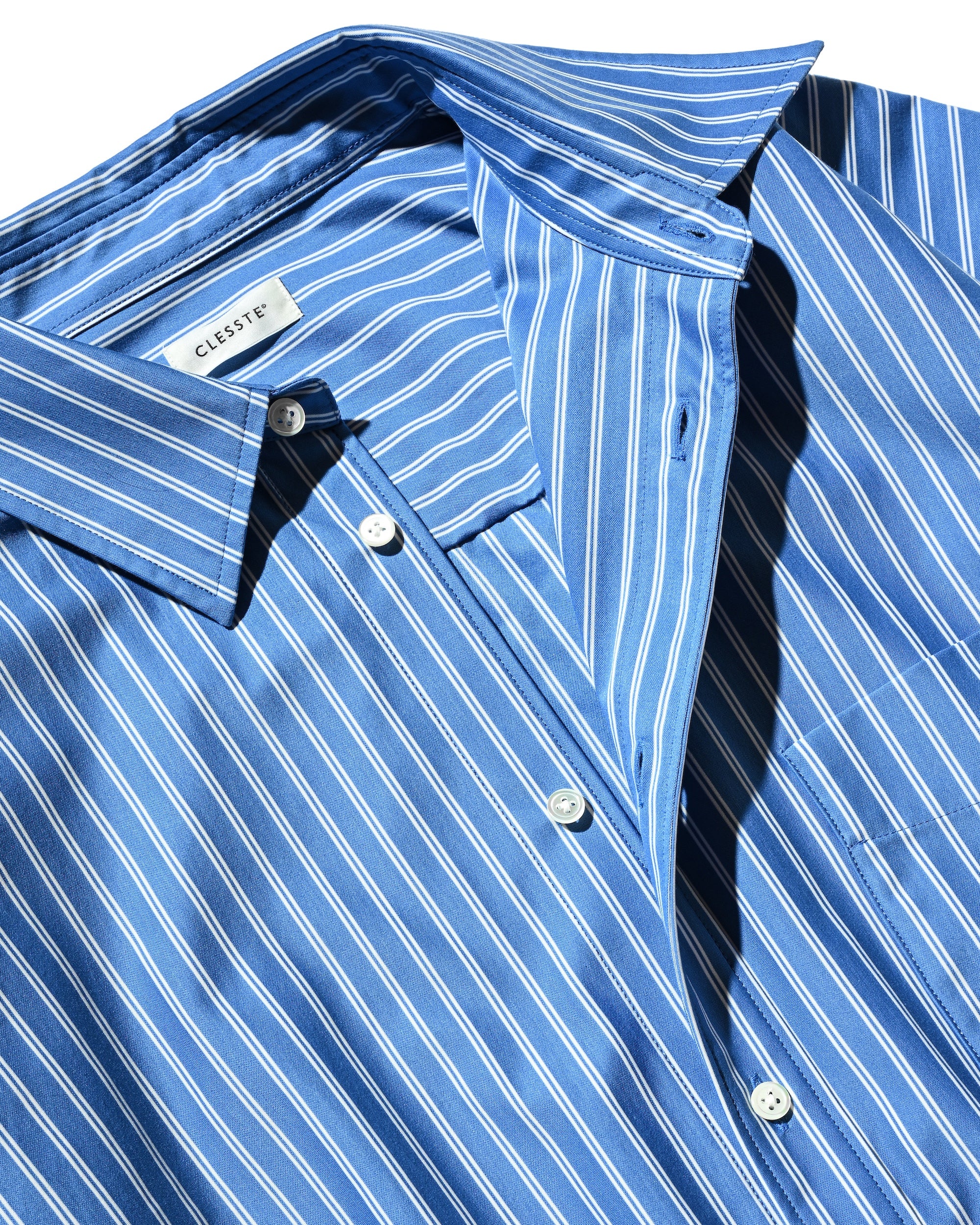 【12.6 SAT 20:00- IN STOCK】46G KNIT CROPPED LENGTH EVERYDAY L/S SHIRT (SAX BLUE STRIPE)