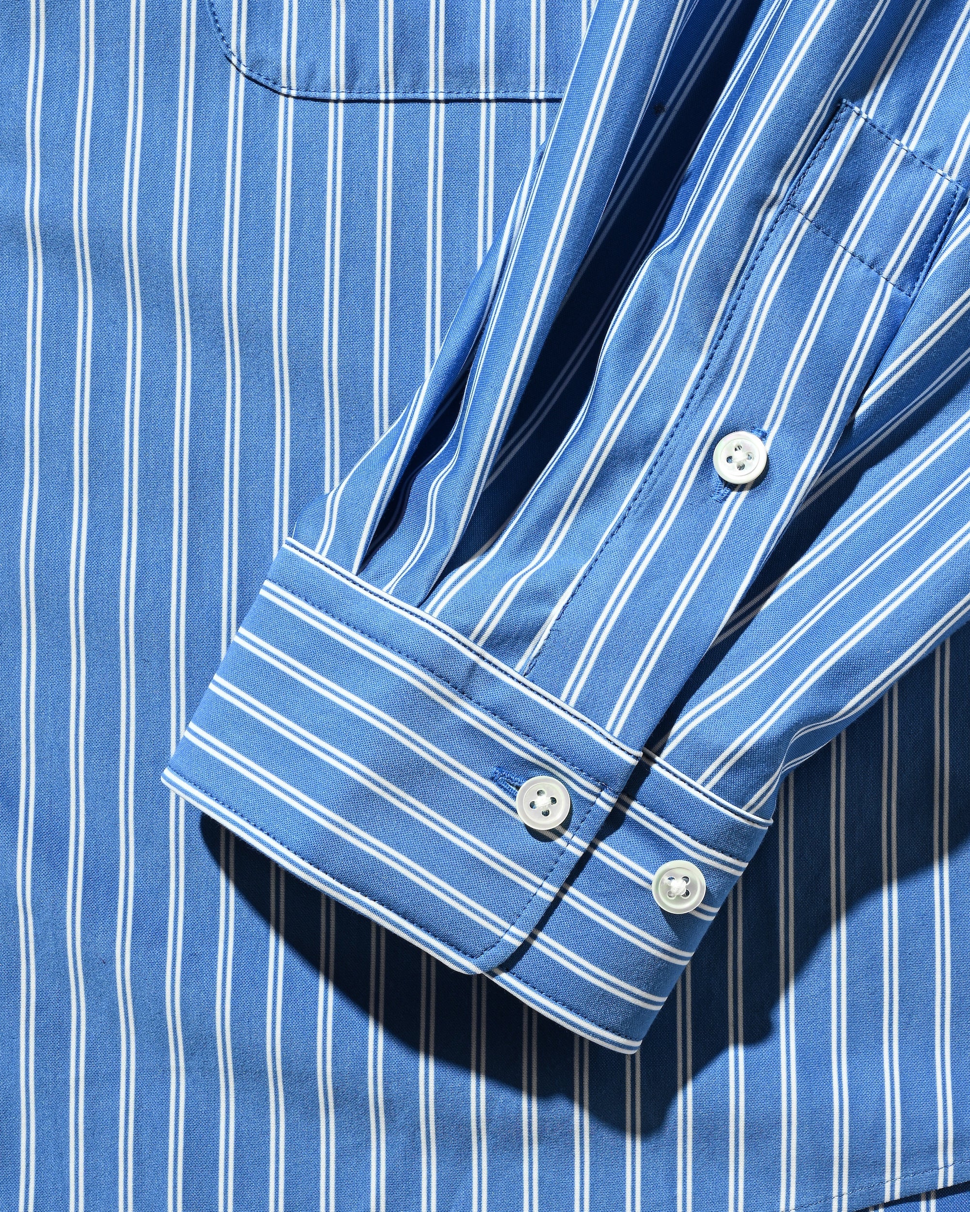 【12.6 SAT 20:00- IN STOCK】46G KNIT CROPPED LENGTH EVERYDAY L/S SHIRT (SAX BLUE STRIPE)