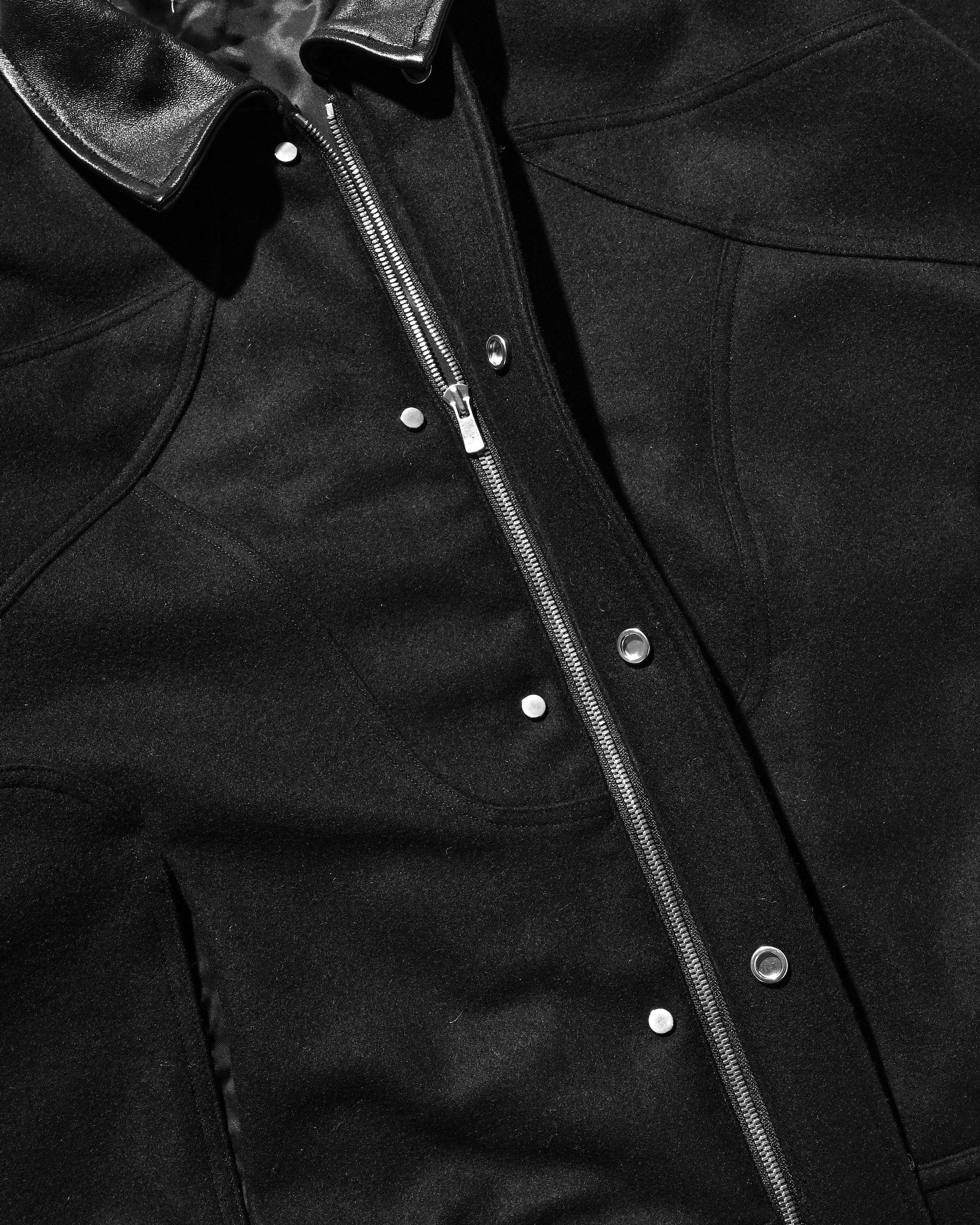 【12.6 SAT 20:00- IN STOCK】LEATHER COLLAR WOOL MELTON FUTURE JACKET (BLACK)