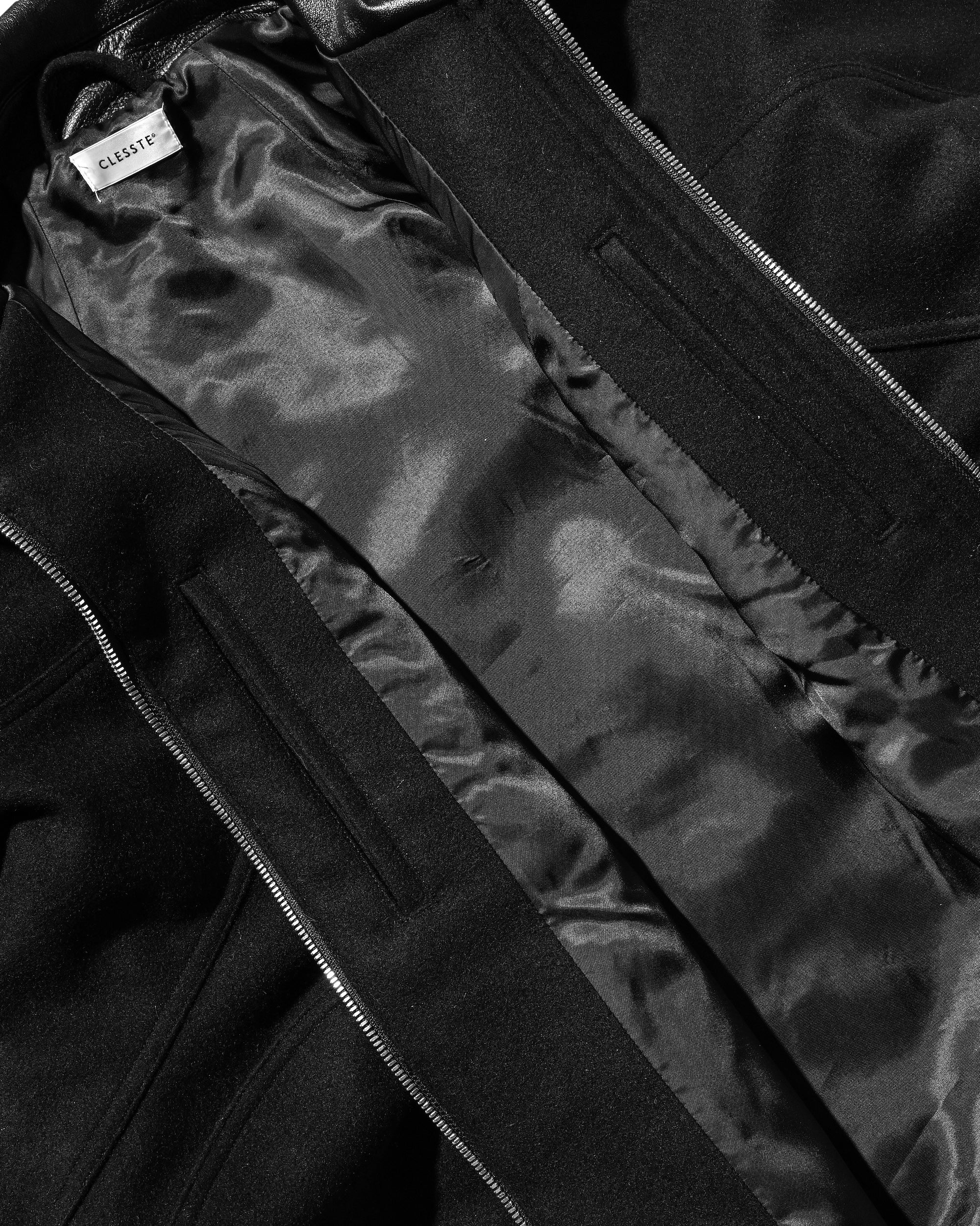 【12.6 SAT 20:00- IN STOCK】LEATHER COLLAR WOOL MELTON FUTURE JACKET (BLACK)