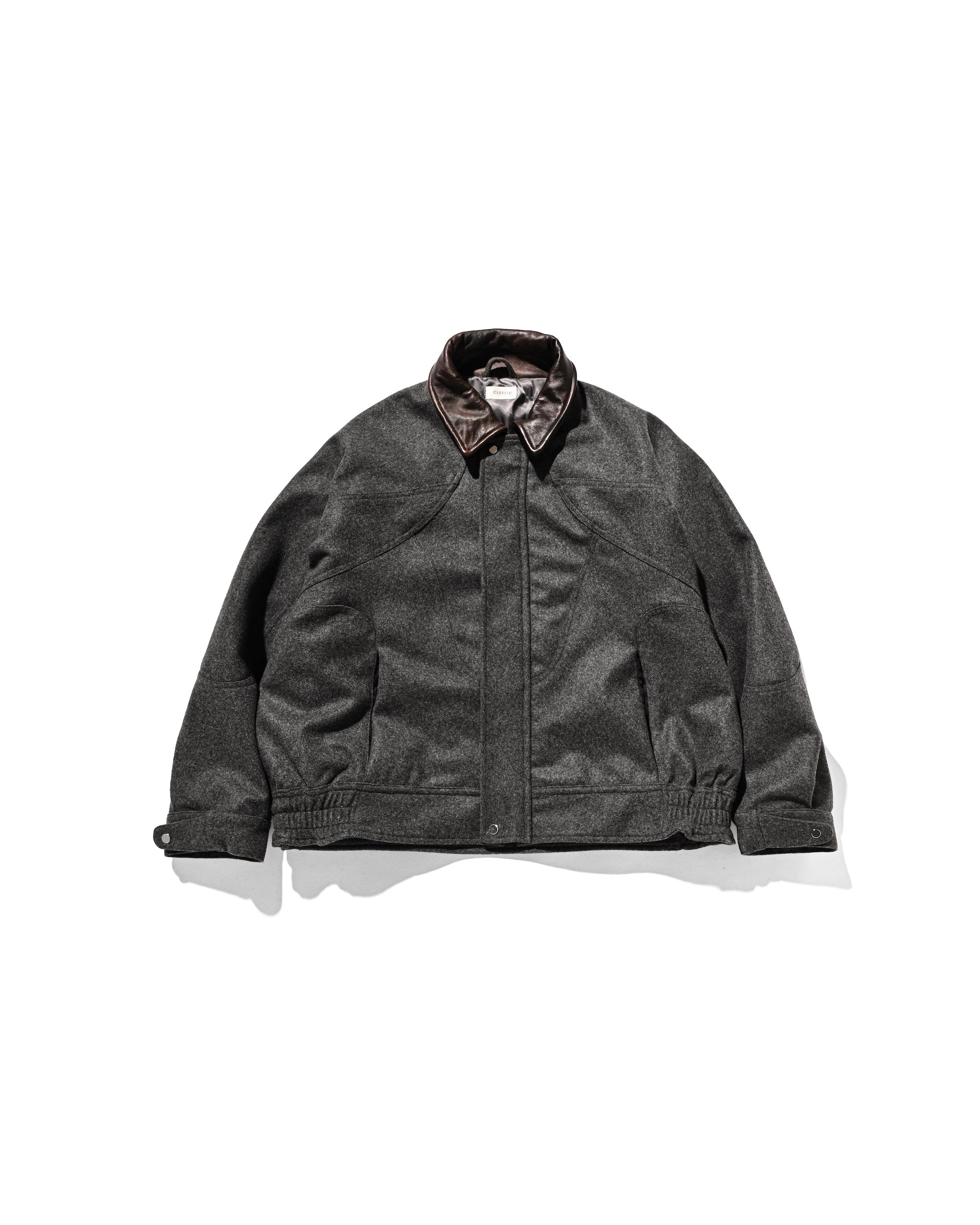 【12.6 SAT 20:00- IN STOCK】LEATHER COLLAR WOOL MELTON FUTURE JACKET (GRAY)