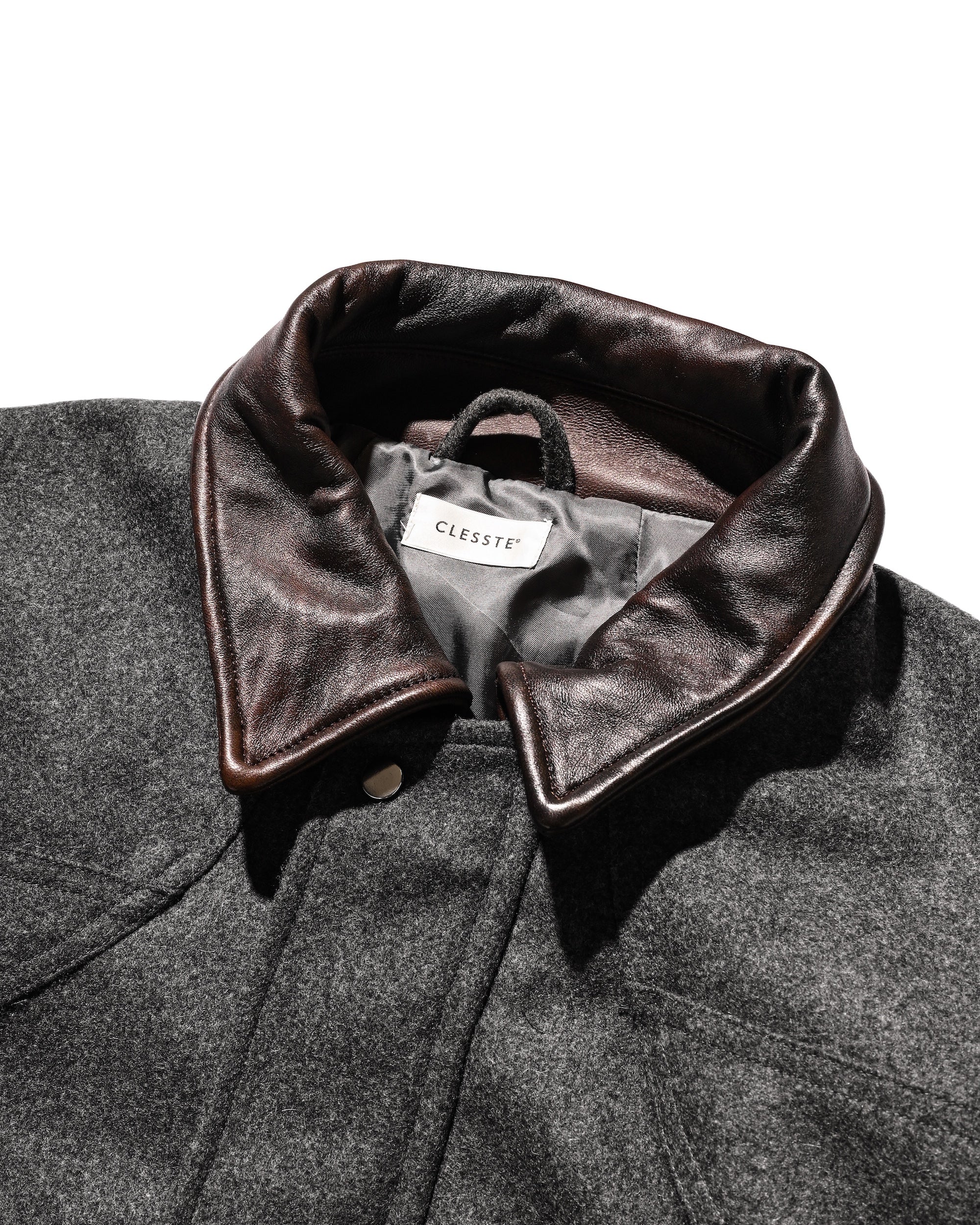 【12.6 SAT 20:00- IN STOCK】LEATHER COLLAR WOOL MELTON FUTURE JACKET (GRAY)