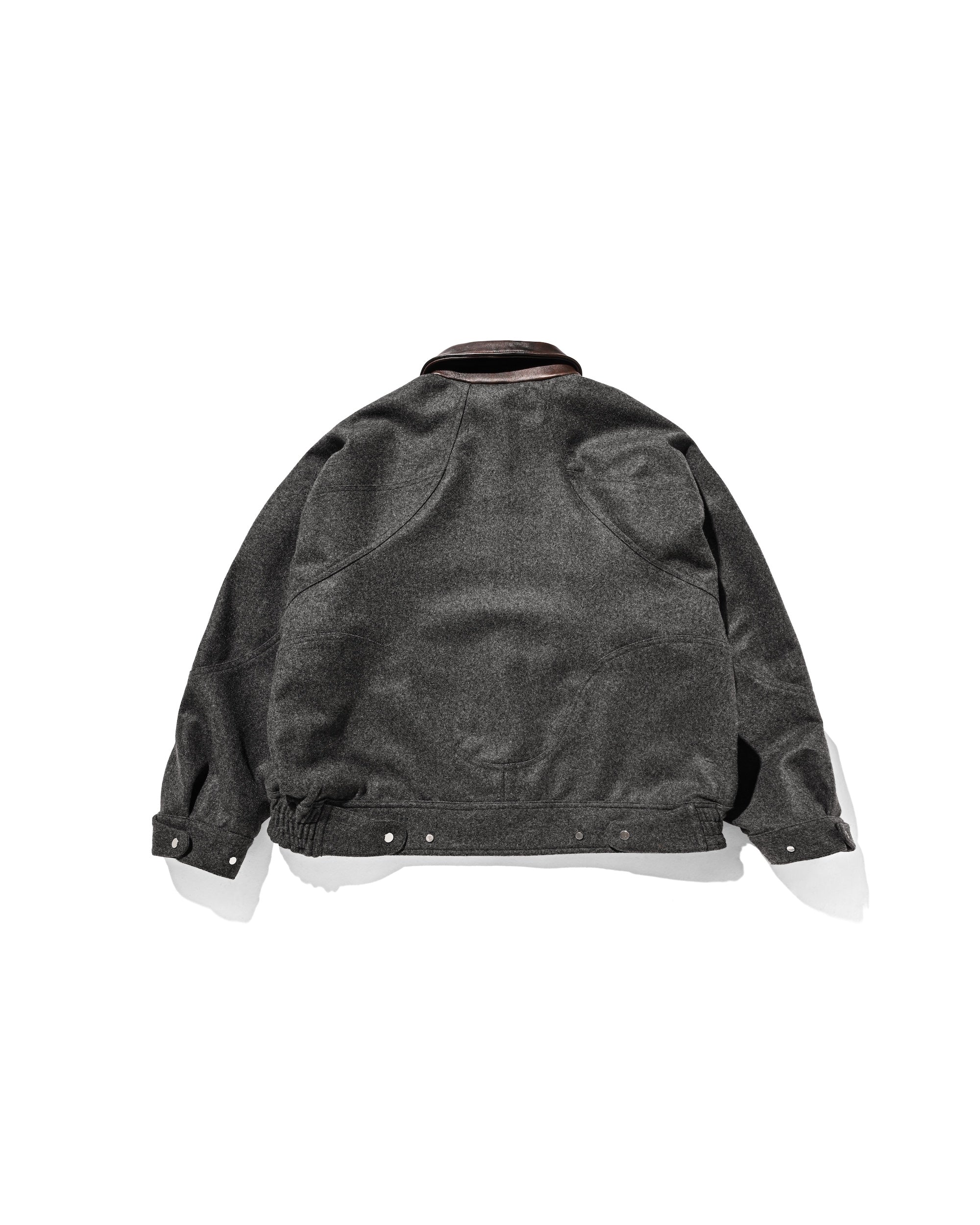 【12.6 SAT 20:00- IN STOCK】LEATHER COLLAR WOOL MELTON FUTURE JACKET (GRAY)
