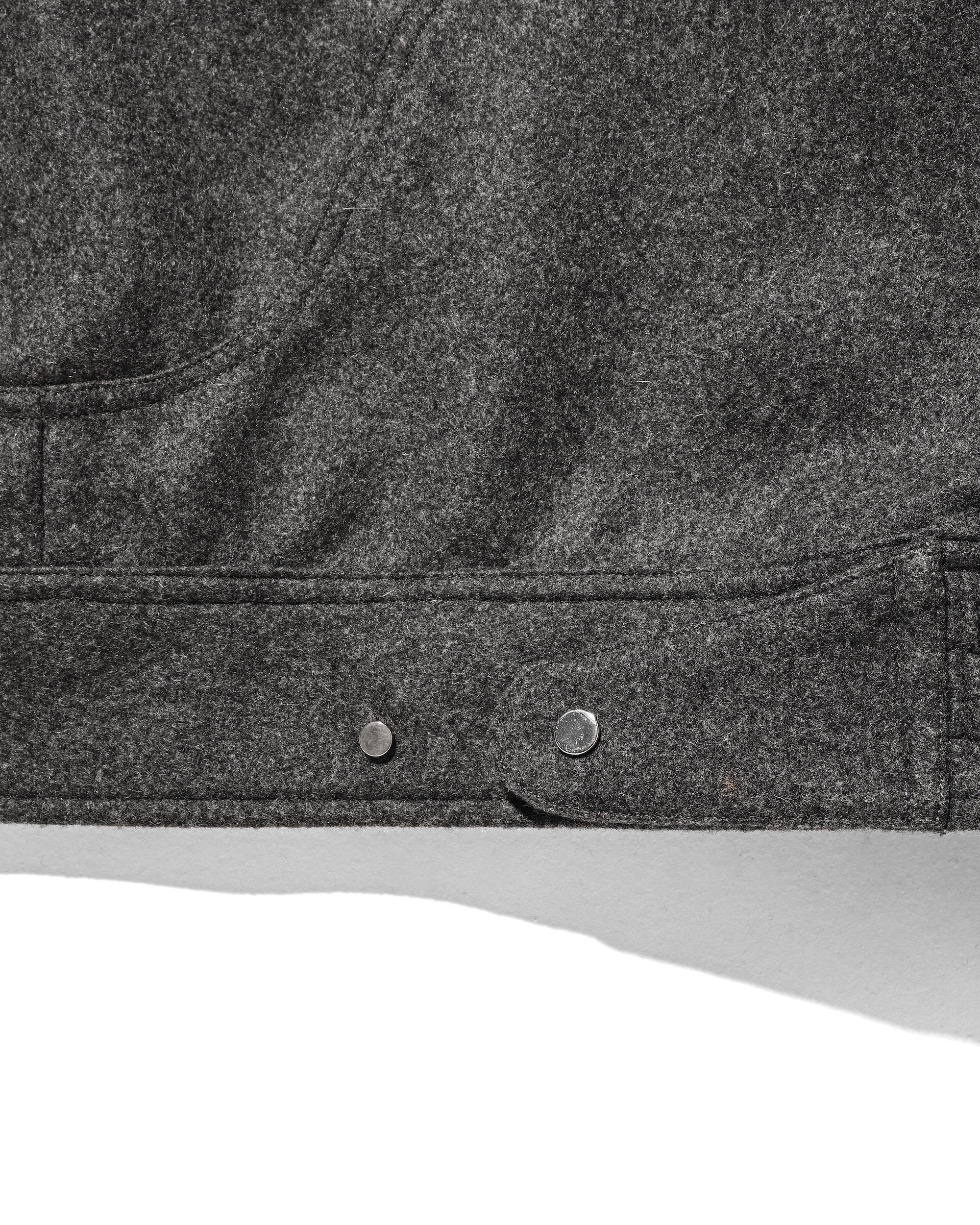 【12.6 SAT 20:00- IN STOCK】LEATHER COLLAR WOOL MELTON FUTURE JACKET (GRAY)