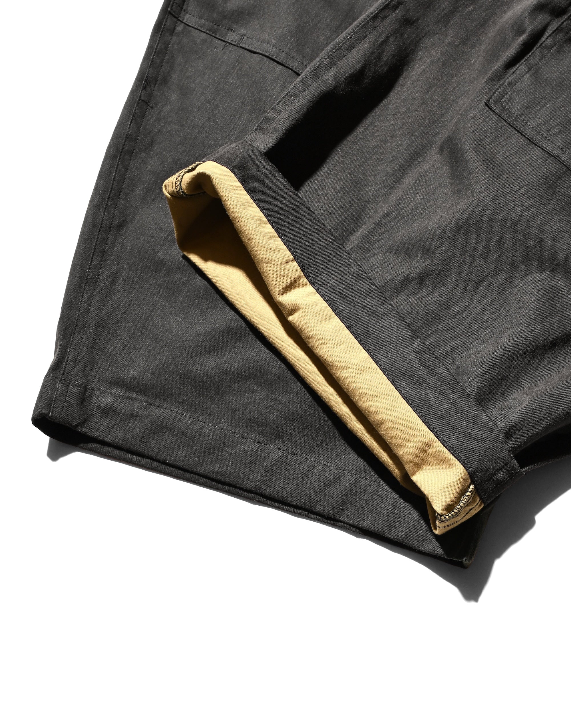 VINTAGE EFFECT DOUBLE KNEE CURVED WORKER PANTS (BLACK)