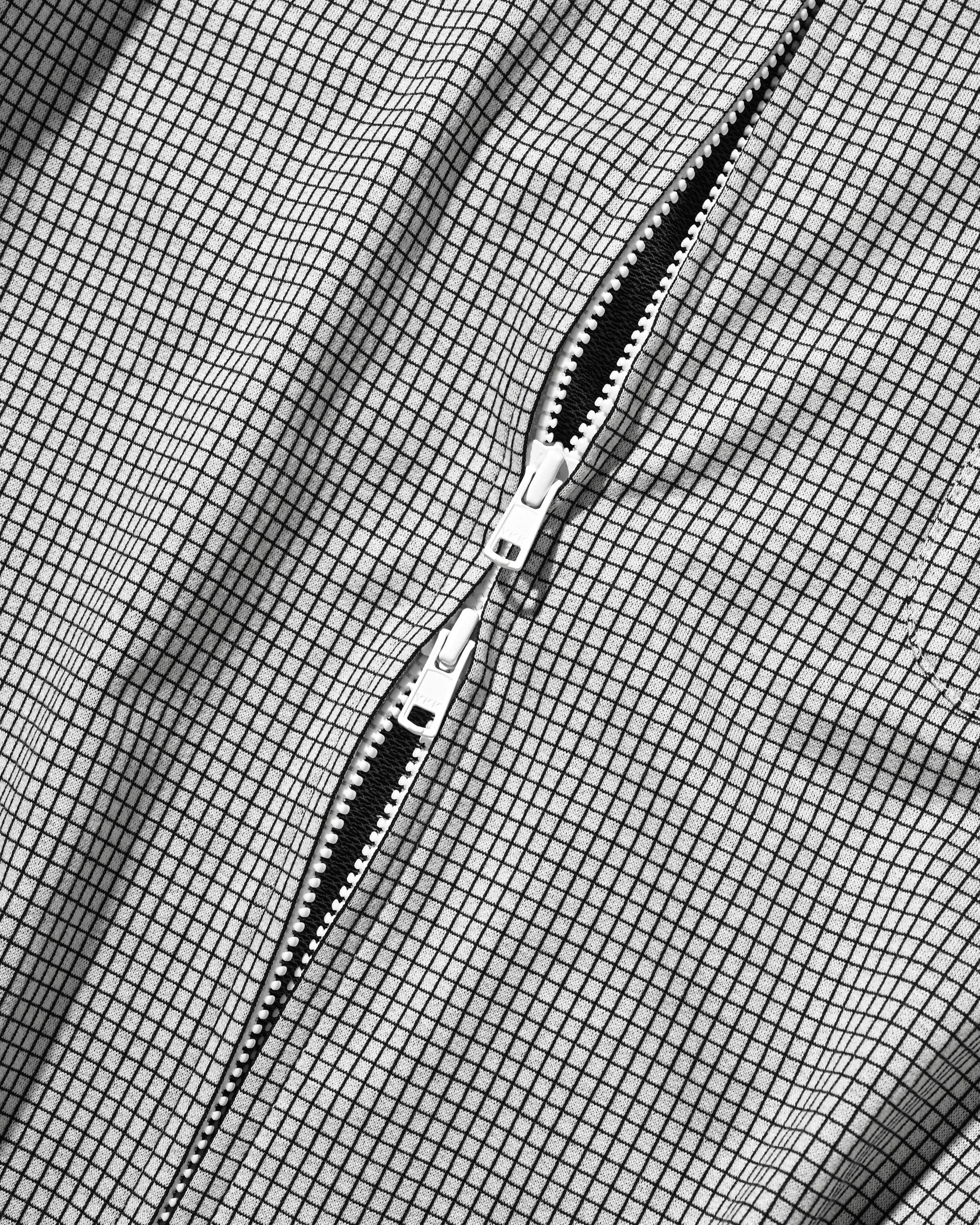 【7.8 WED 20:00- IN STOCK】MINI GRID CHECK 36G KNIT EVERYDAY ZIP UP S/S SHIRT (WHITE×BLACK)