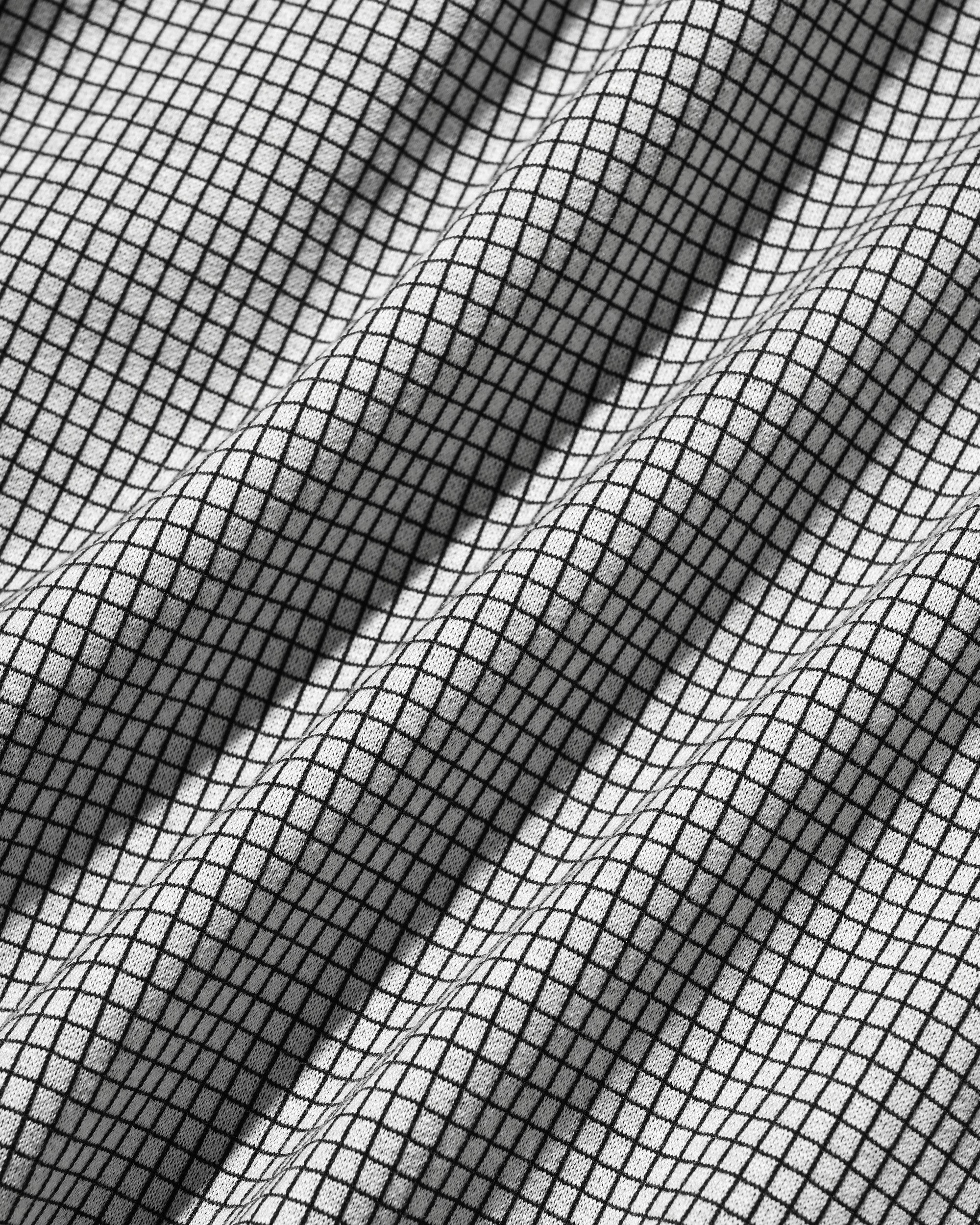 【7.8 WED 20:00- IN STOCK】MINI GRID CHECK 36G KNIT EVERYDAY ZIP UP S/S SHIRT (WHITE×BLACK)