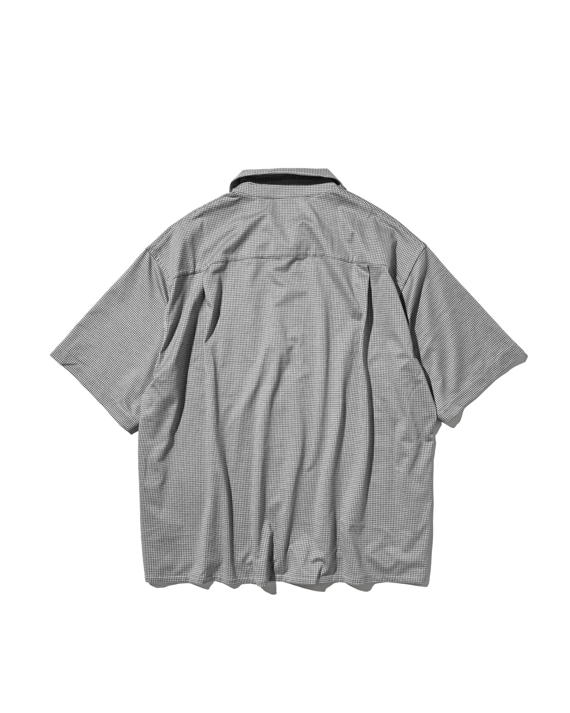 【7.8 WED 20:00- IN STOCK】MINI GRID CHECK 36G KNIT EVERYDAY ZIP UP S/S SHIRT (WHITE×BLACK)