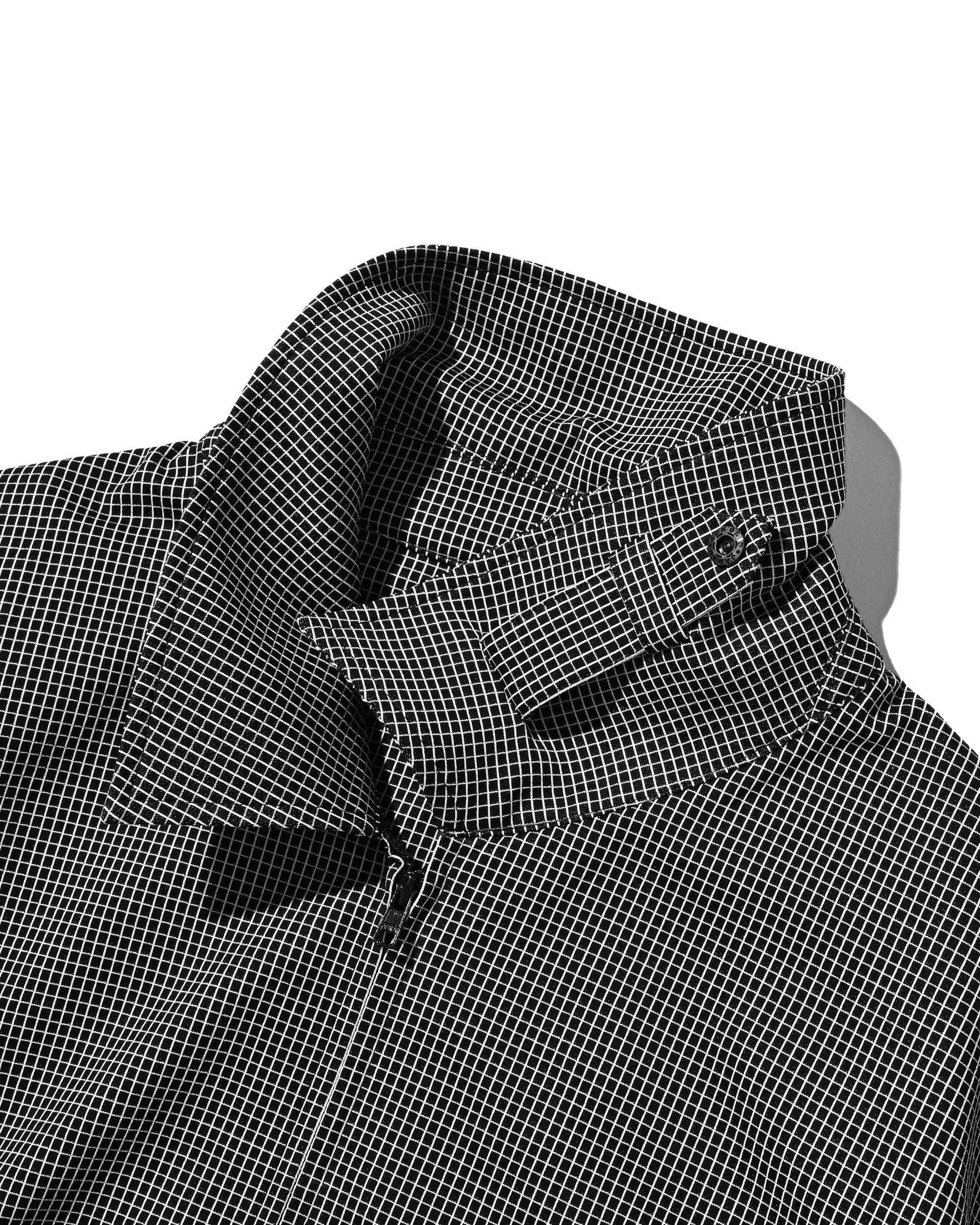 【7.8 WED 20:00- IN STOCK】MINI GRID CHECK 36G KNIT EVERYDAY ZIP UP S/S SHIRT (BLACK×WHITE)