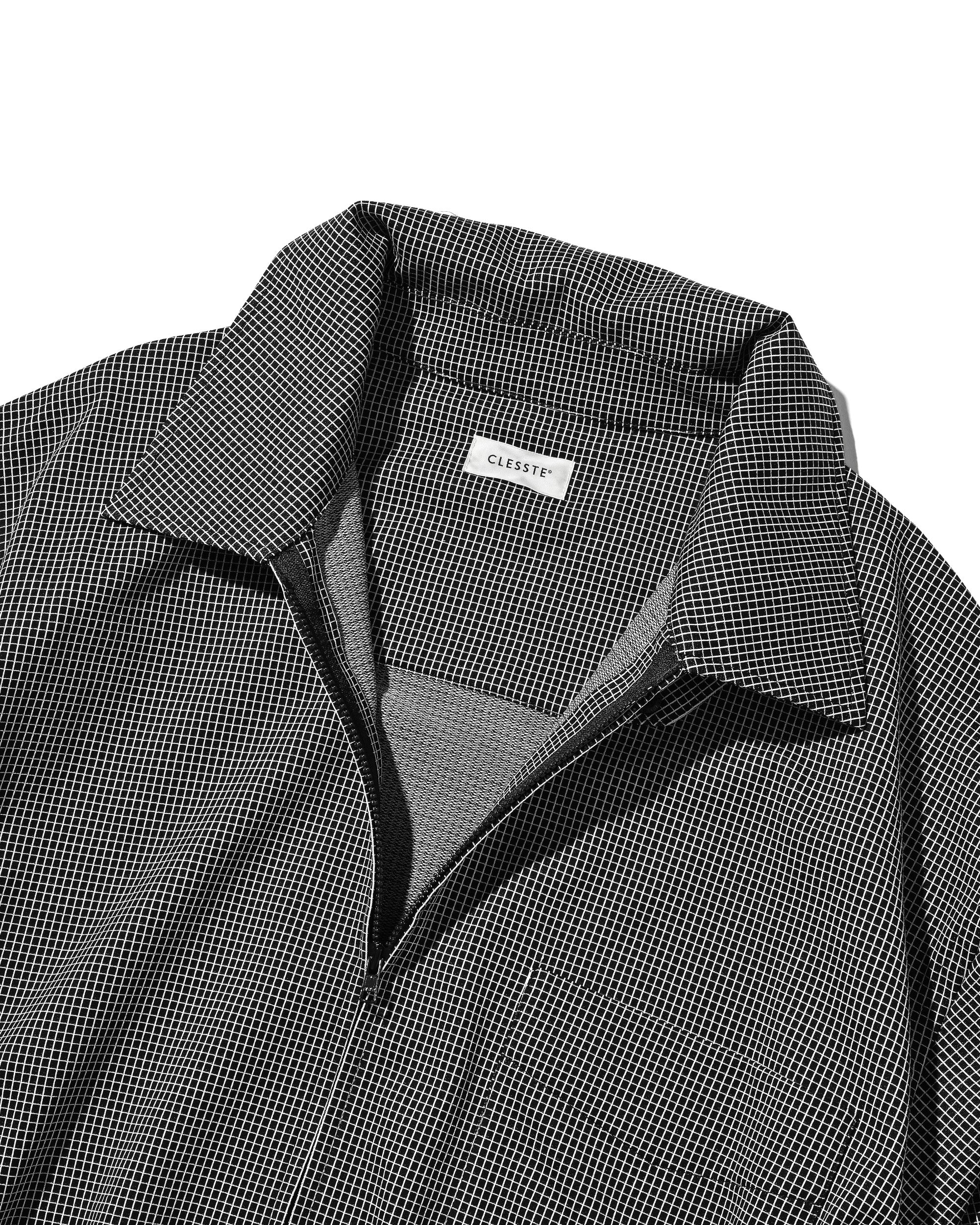 【7.8 WED 20:00- IN STOCK】MINI GRID CHECK 36G KNIT EVERYDAY ZIP UP S/S SHIRT (BLACK×WHITE)