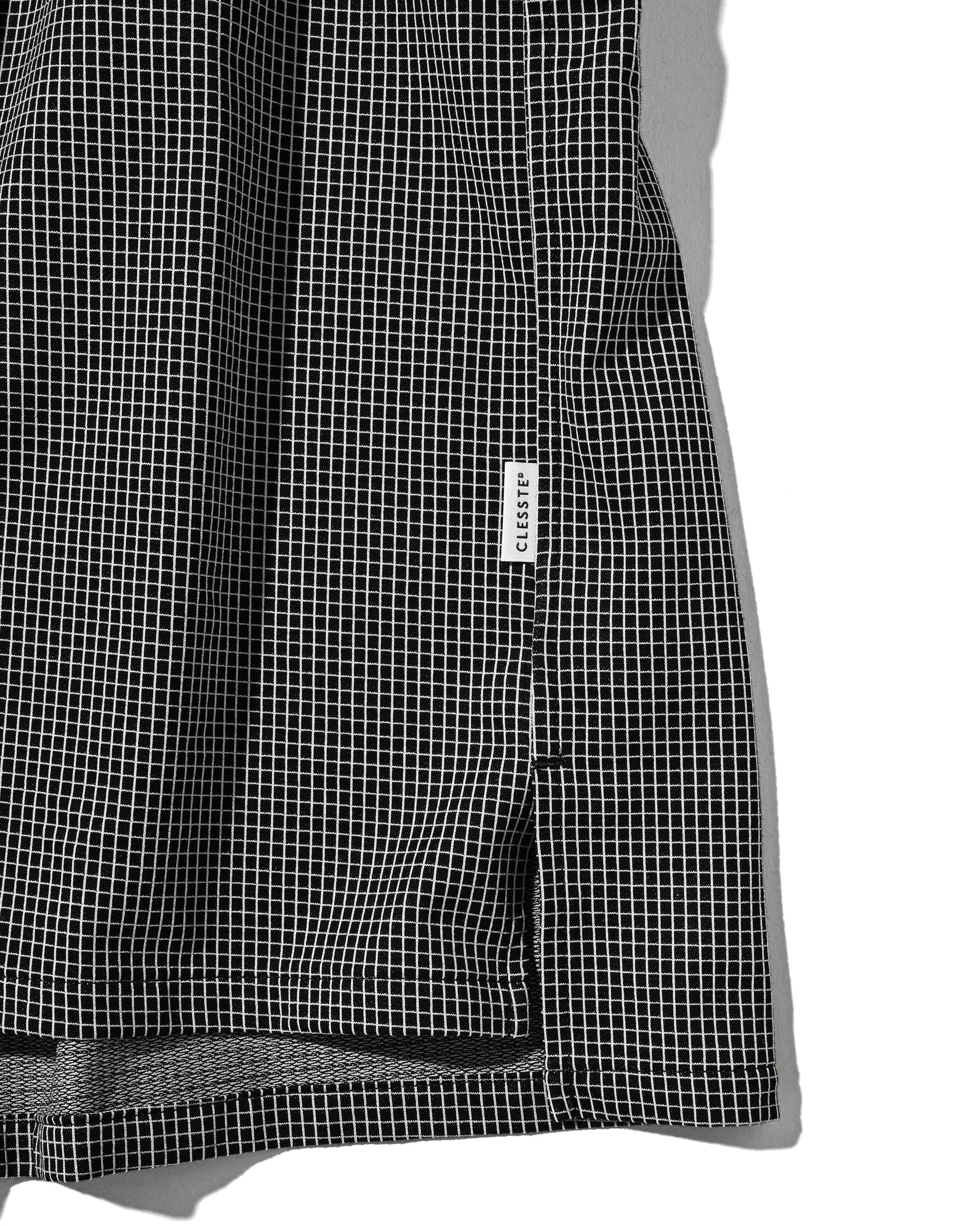 【7.8 WED 20:00- IN STOCK】MINI GRID CHECK 36G KNIT EVERYDAY ZIP UP S/S SHIRT (BLACK×WHITE)