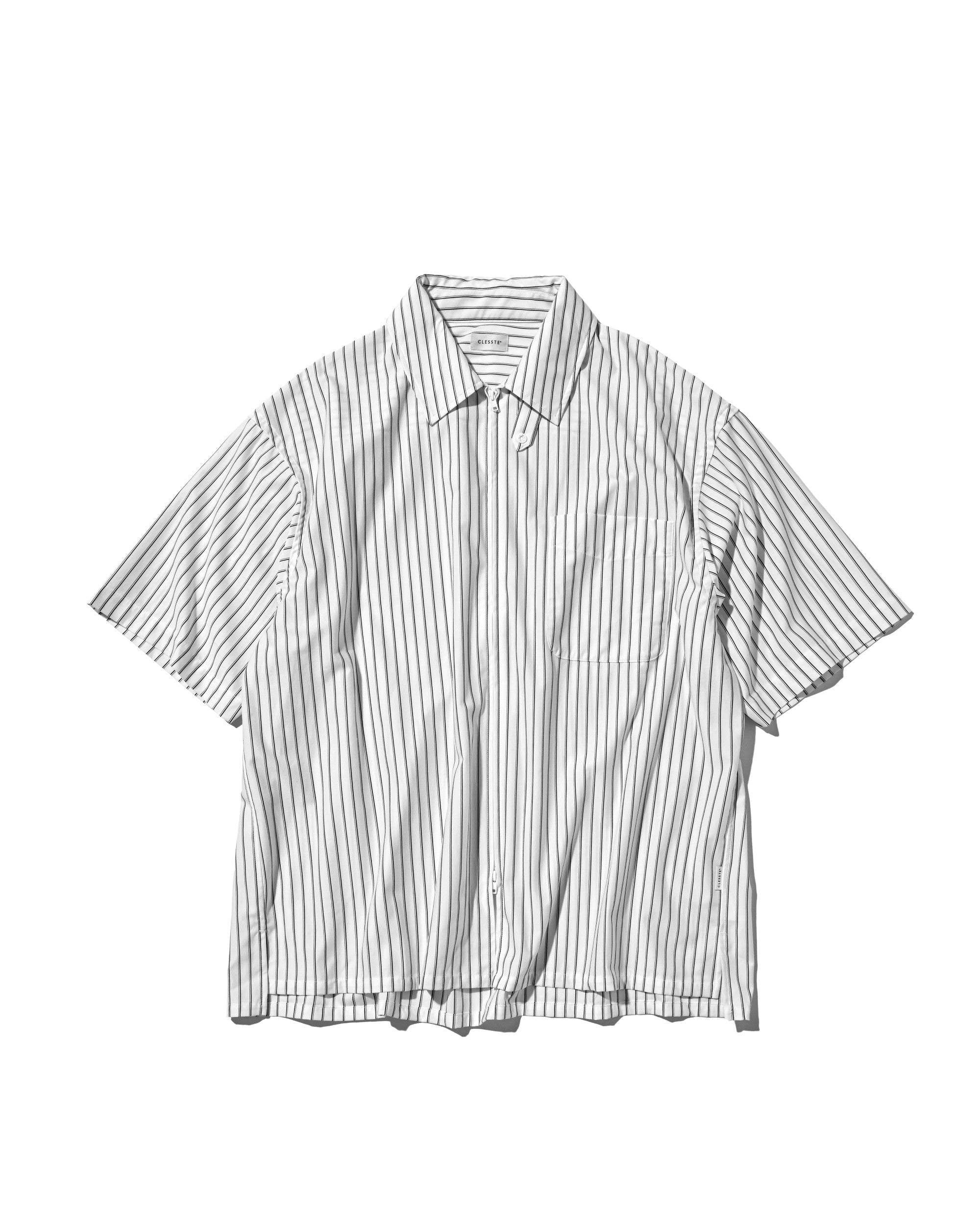 【6.27 SAT 20:00- IN STOCK】THICK/THIN STRIPE 46G KNIT EVERYDAY ZIP UP S/S SHIRT (WHITE STRIPE)