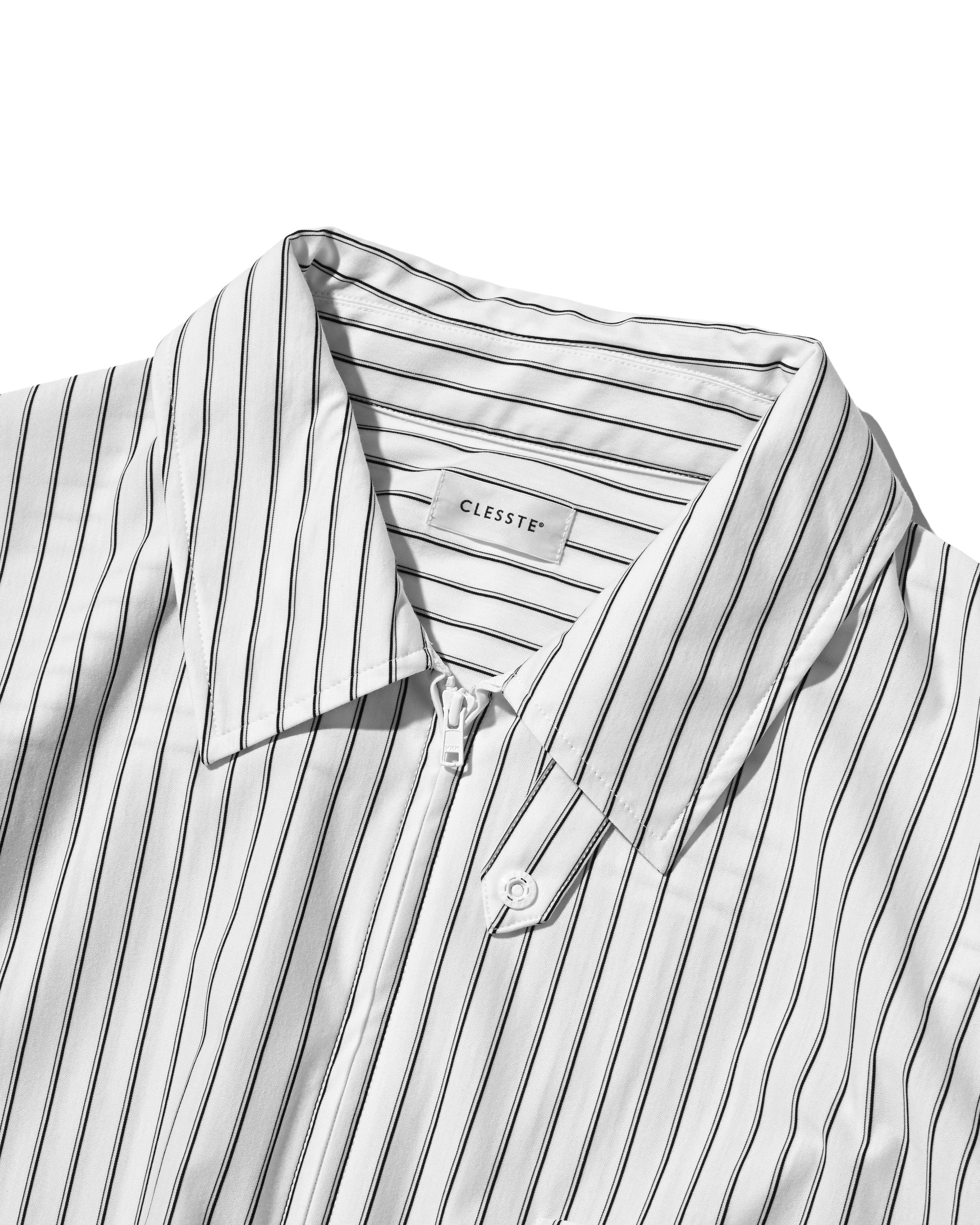 【6.27 SAT 20:00- IN STOCK】THICK/THIN STRIPE 46G KNIT EVERYDAY ZIP UP S/S SHIRT (WHITE STRIPE)