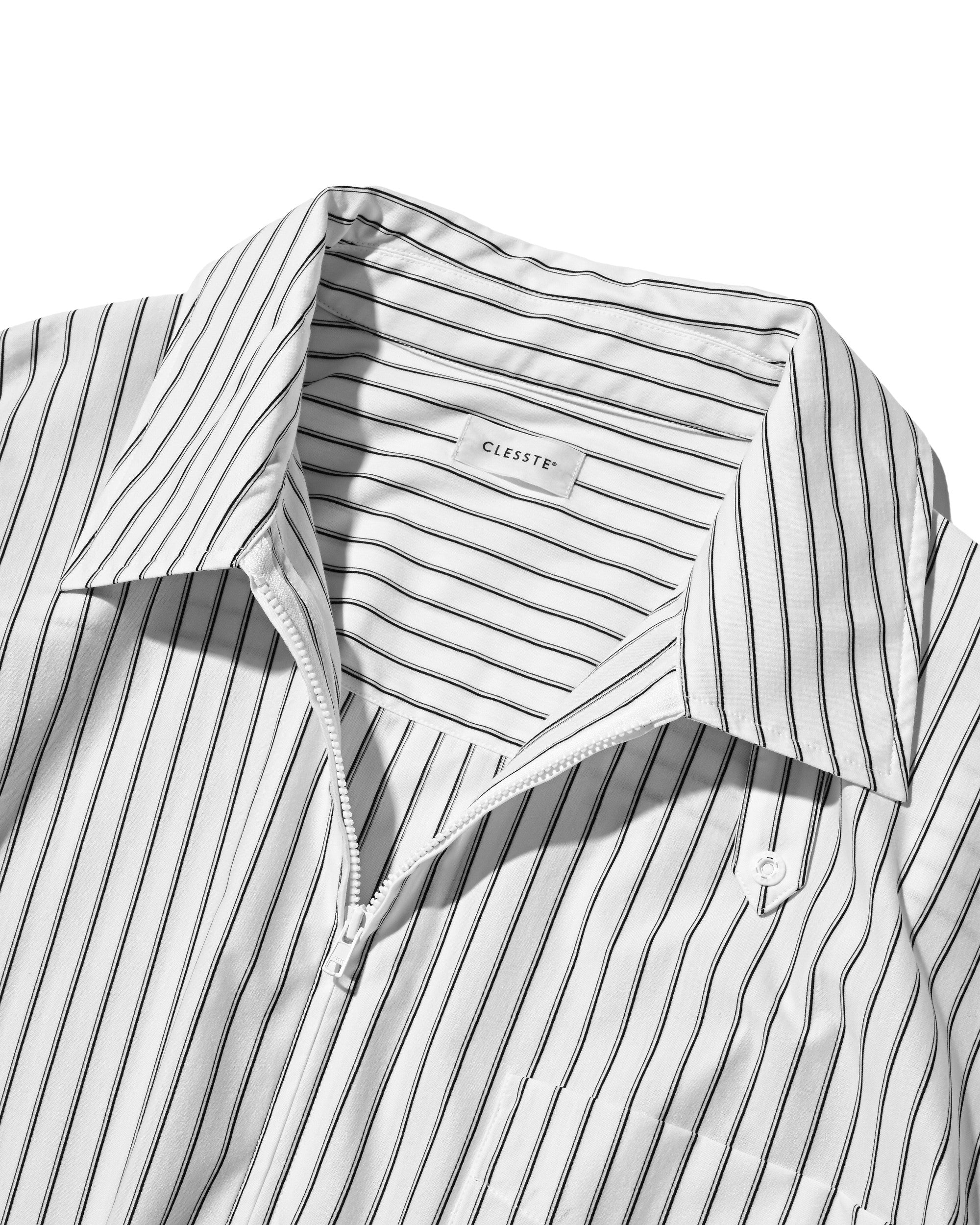 【6.27 SAT 20:00- IN STOCK】THICK/THIN STRIPE 46G KNIT EVERYDAY ZIP UP S/S SHIRT (WHITE STRIPE)