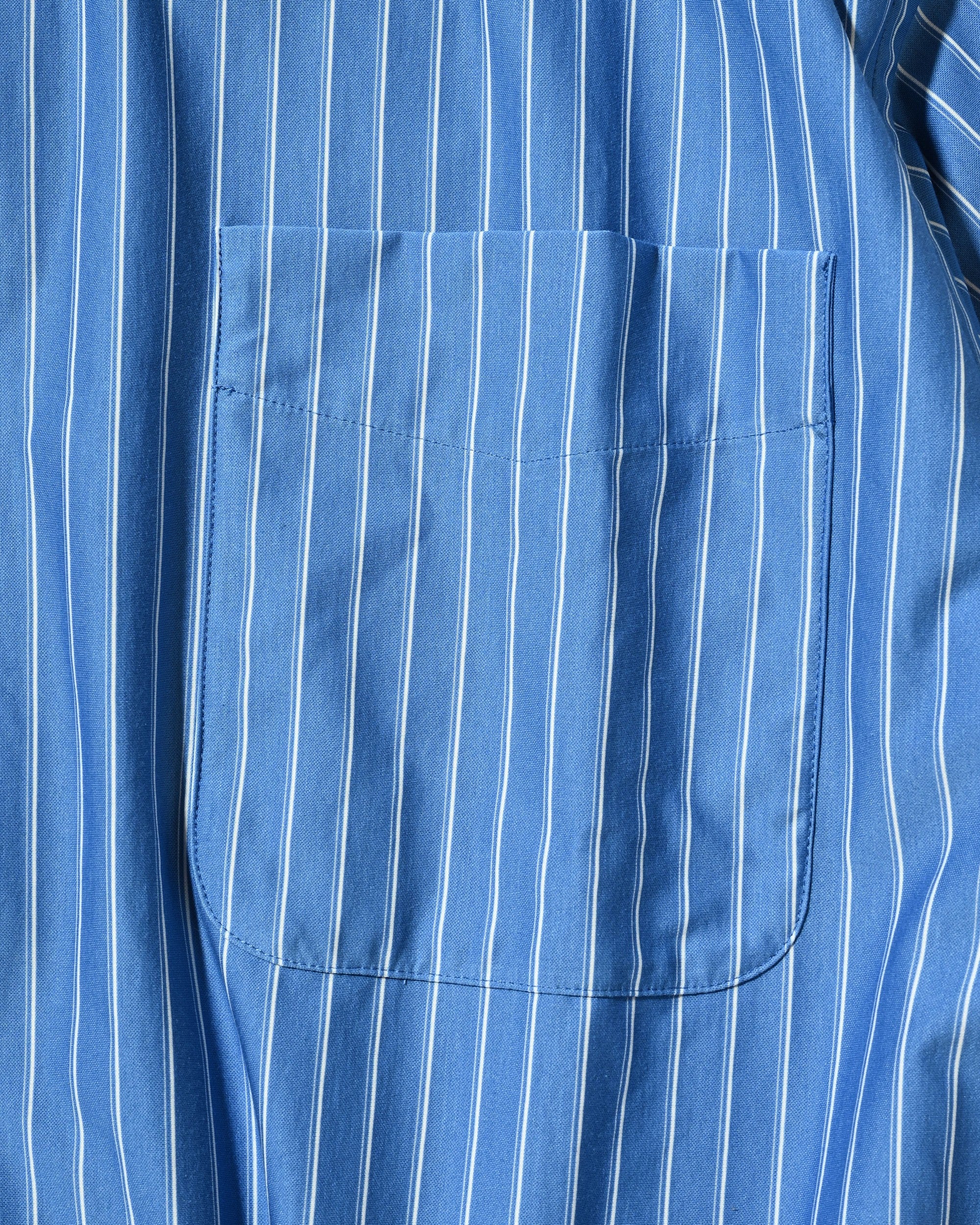 【6.27 SAT 20:00- IN STOCK】THICK/THIN STRIPE 46G KNIT EVERYDAY ZIP UP S/S SHIRT (SAX BLUE STRIPE)