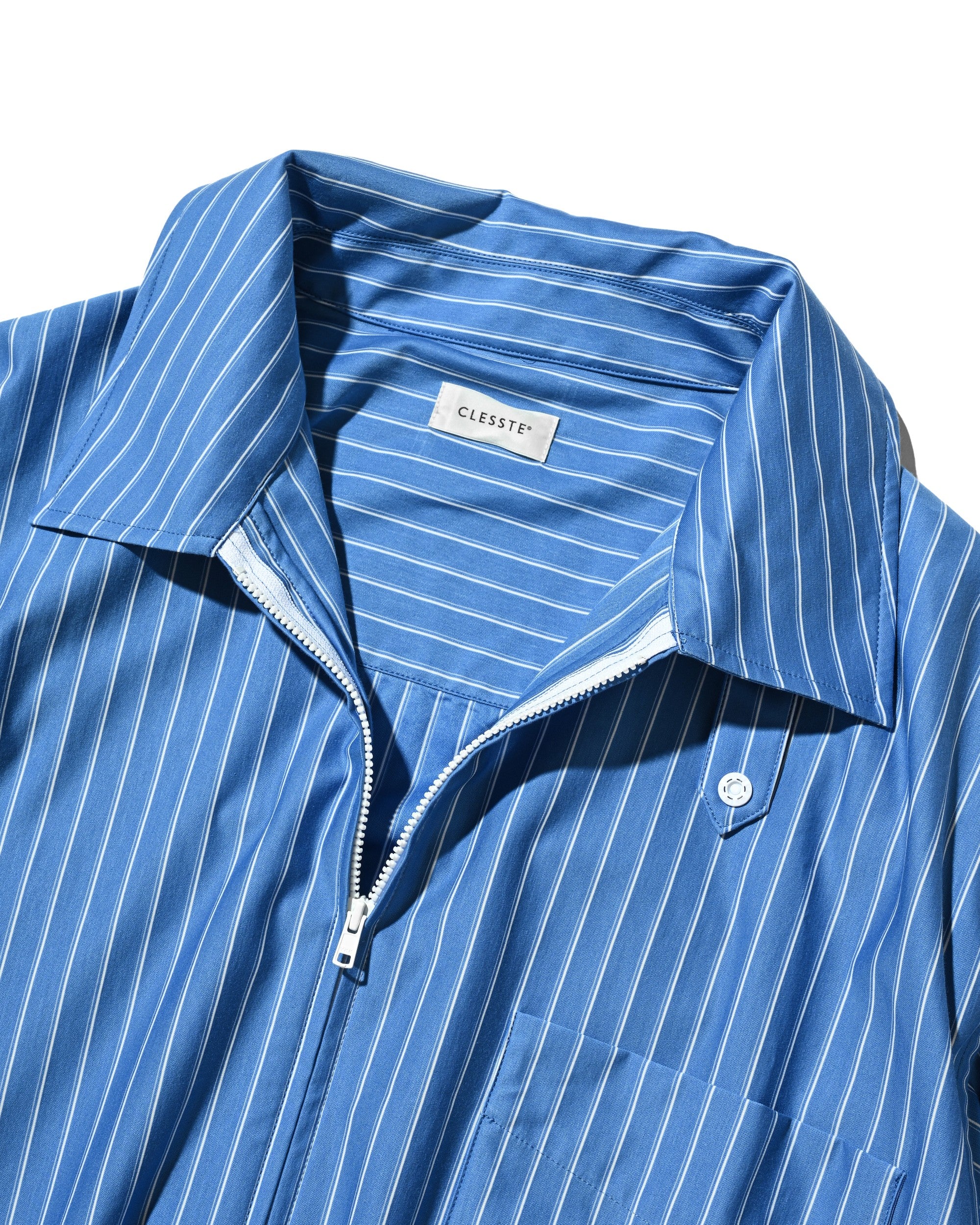 【6.27 SAT 20:00- IN STOCK】THICK/THIN STRIPE 46G KNIT EVERYDAY ZIP UP S/S SHIRT (SAX BLUE STRIPE)