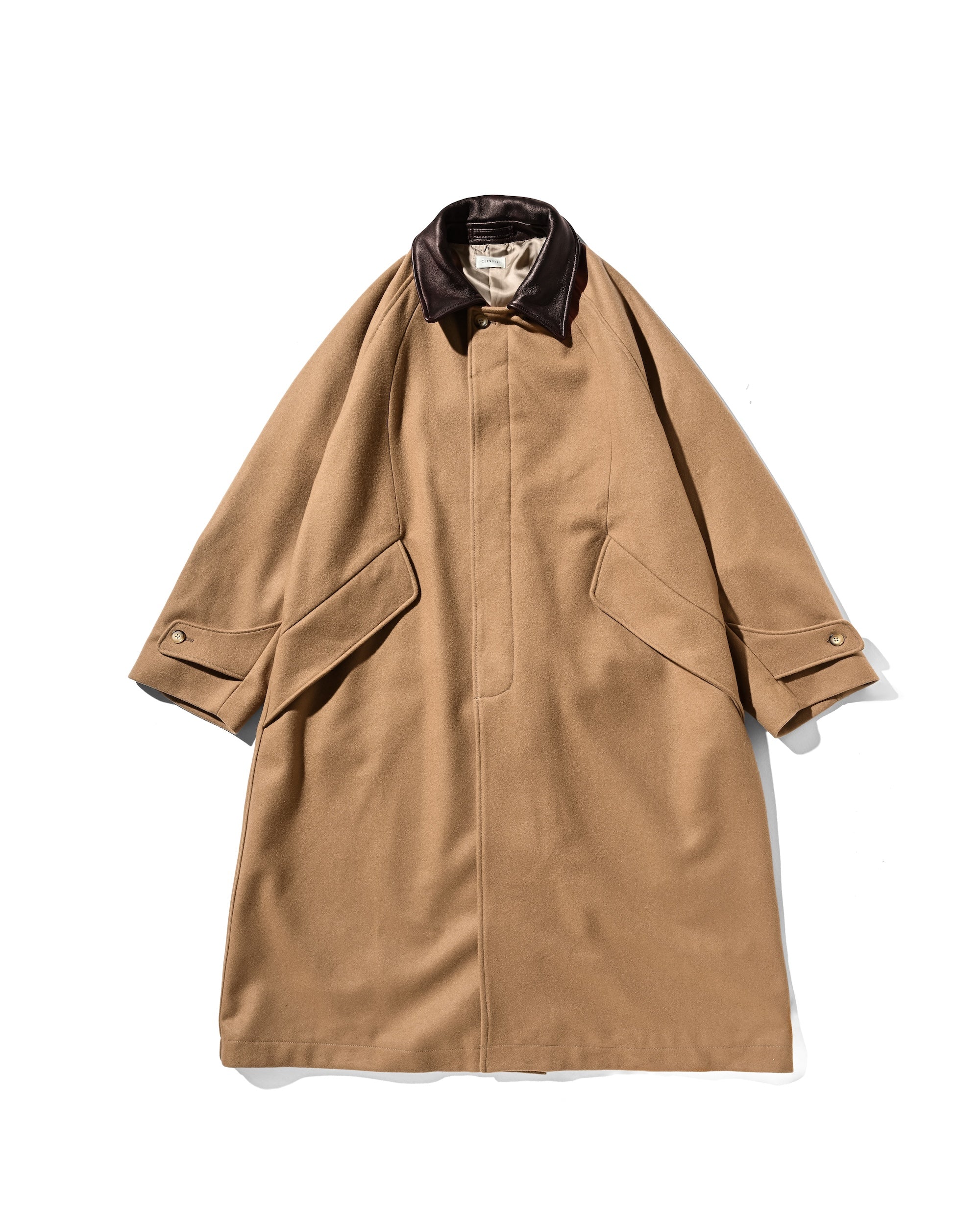 12.20 SAT 20:00- INSTOCK】LEATHER COLLAR WOOL MELTON BALMACAAN COAT (C
