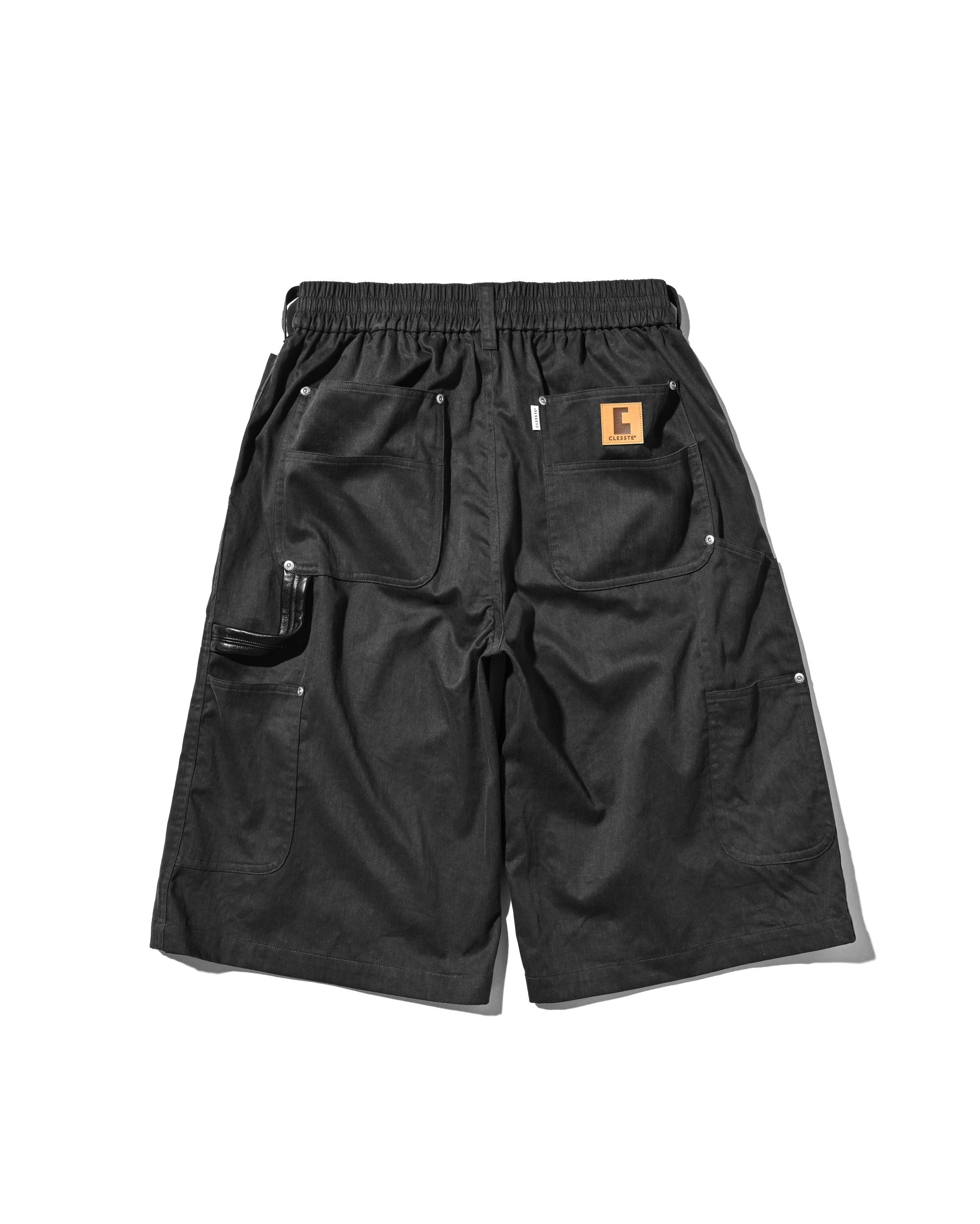 【7.4 SAT 20:00- IN STOCK】VINTAGE EFFECT DOUBLE KNEE WORKER BAGGY HALF PANTS (BLACK)