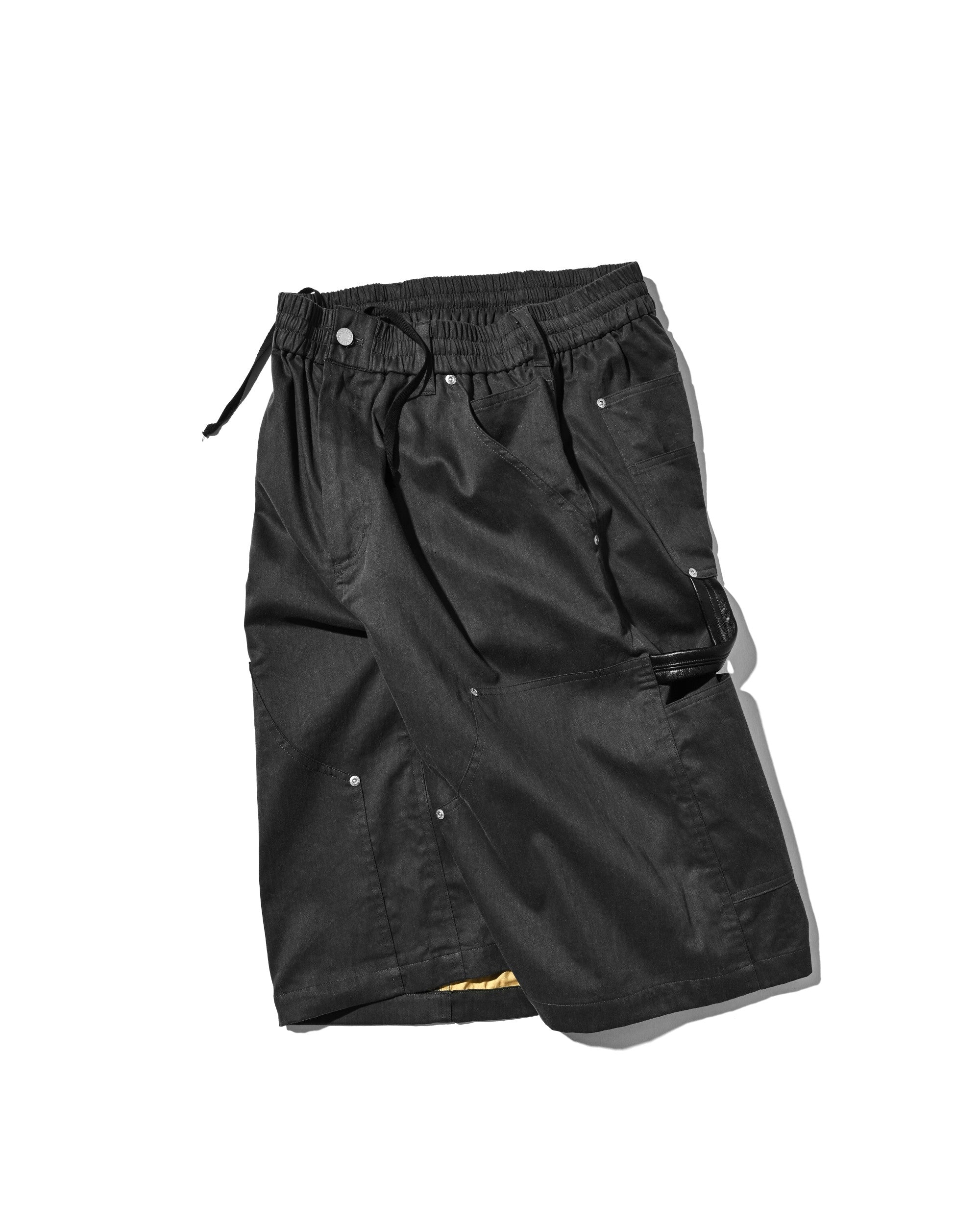 【7.4 SAT 20:00- IN STOCK】VINTAGE EFFECT DOUBLE KNEE WORKER BAGGY HALF PANTS (BLACK)