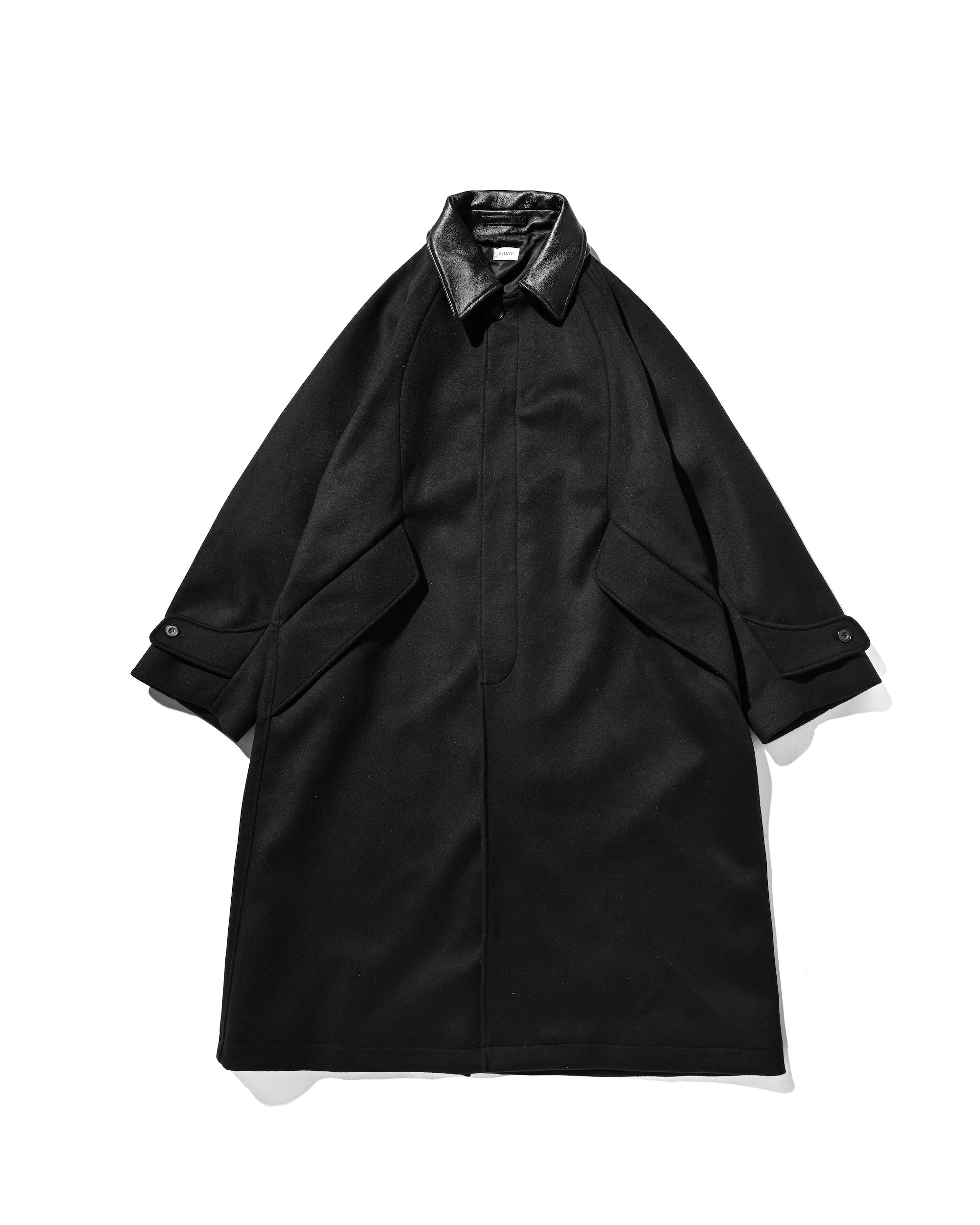【12.10 WED 20:00- IN STOCK】LEATHER COLLAR WOOL MELTON BALMACAAN COAT (BLACK)