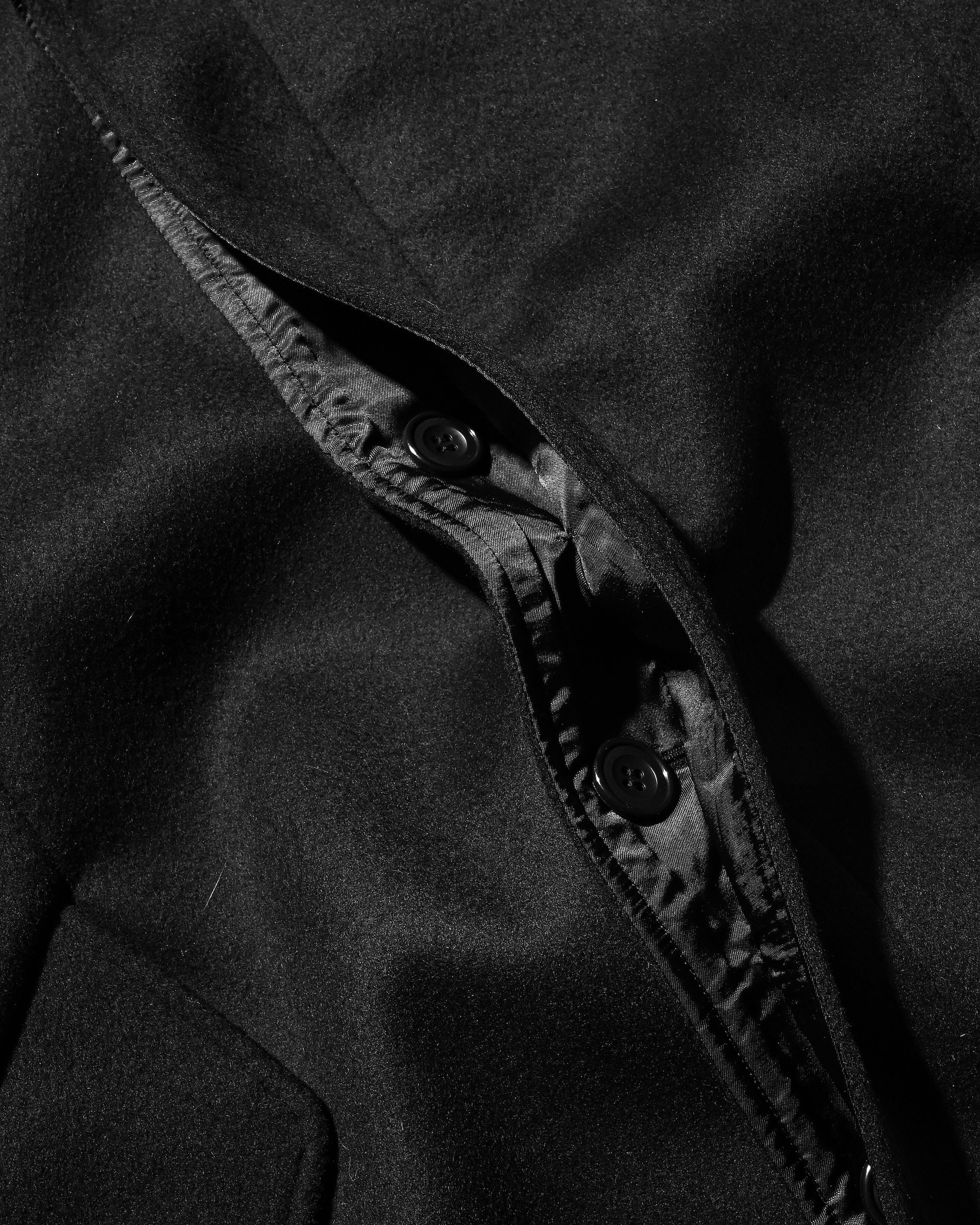 【12.10 WED 20:00- IN STOCK】LEATHER COLLAR WOOL MELTON BALMACAAN COAT (BLACK)