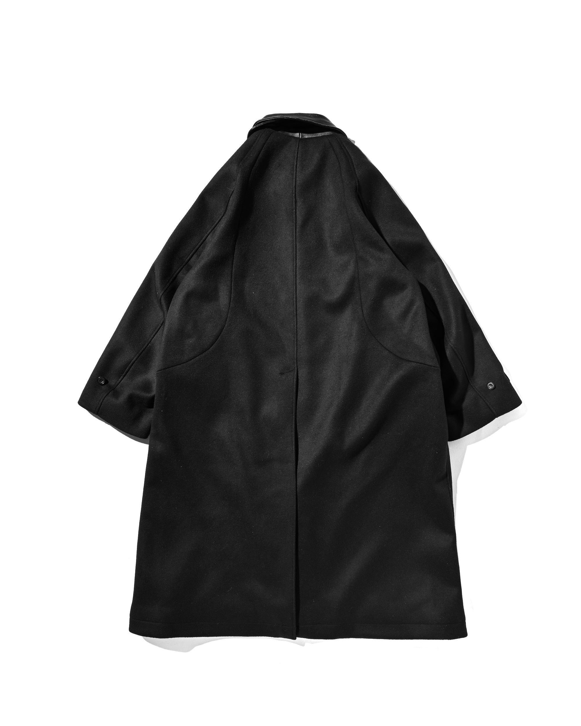 【12.10 WED 20:00- IN STOCK】LEATHER COLLAR WOOL MELTON BALMACAAN COAT (BLACK)
