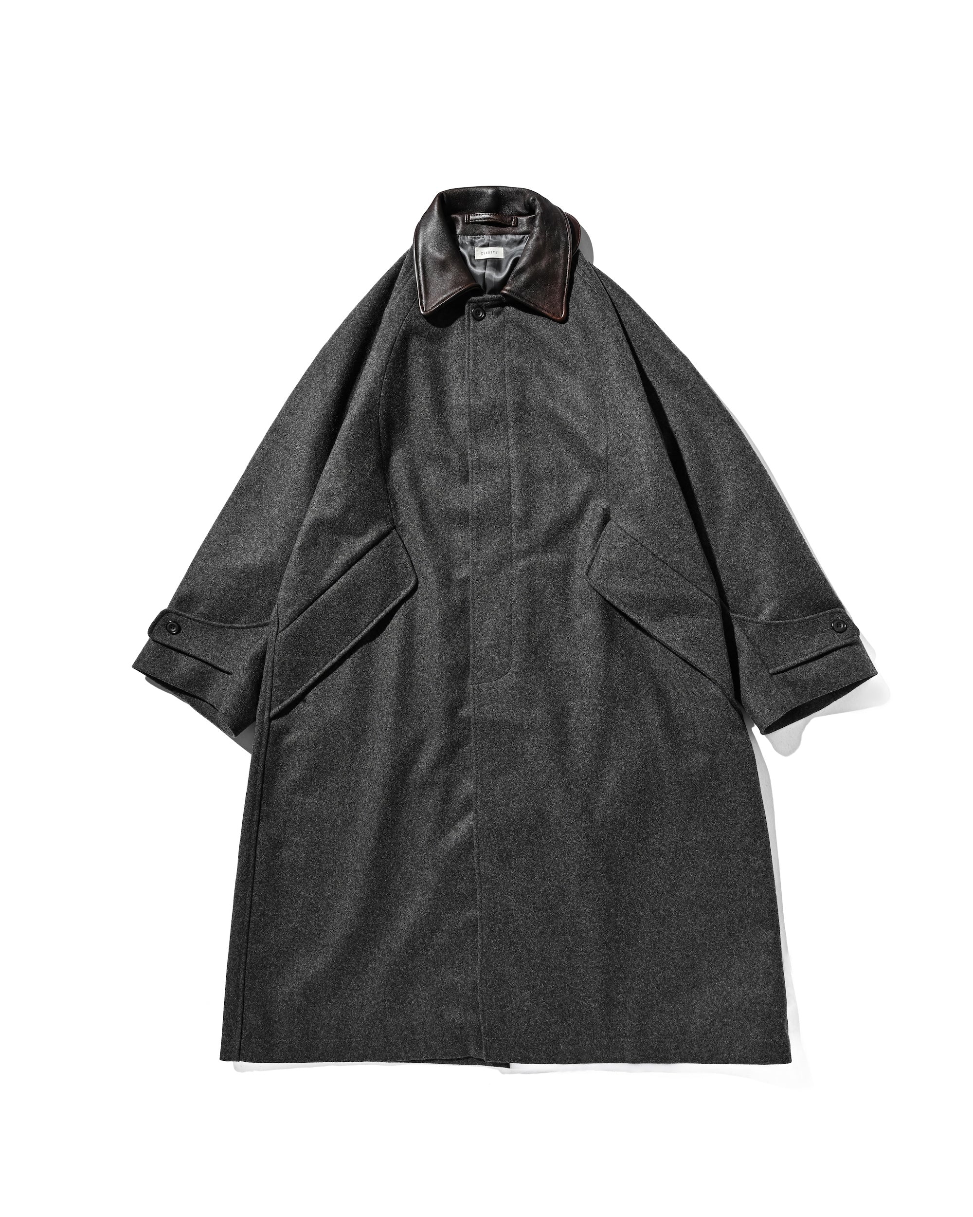 【12.10 WED 20:00- IN STOCK】LEATHER COLLAR WOOL MELTON BALMACAAN COAT (GRAY)