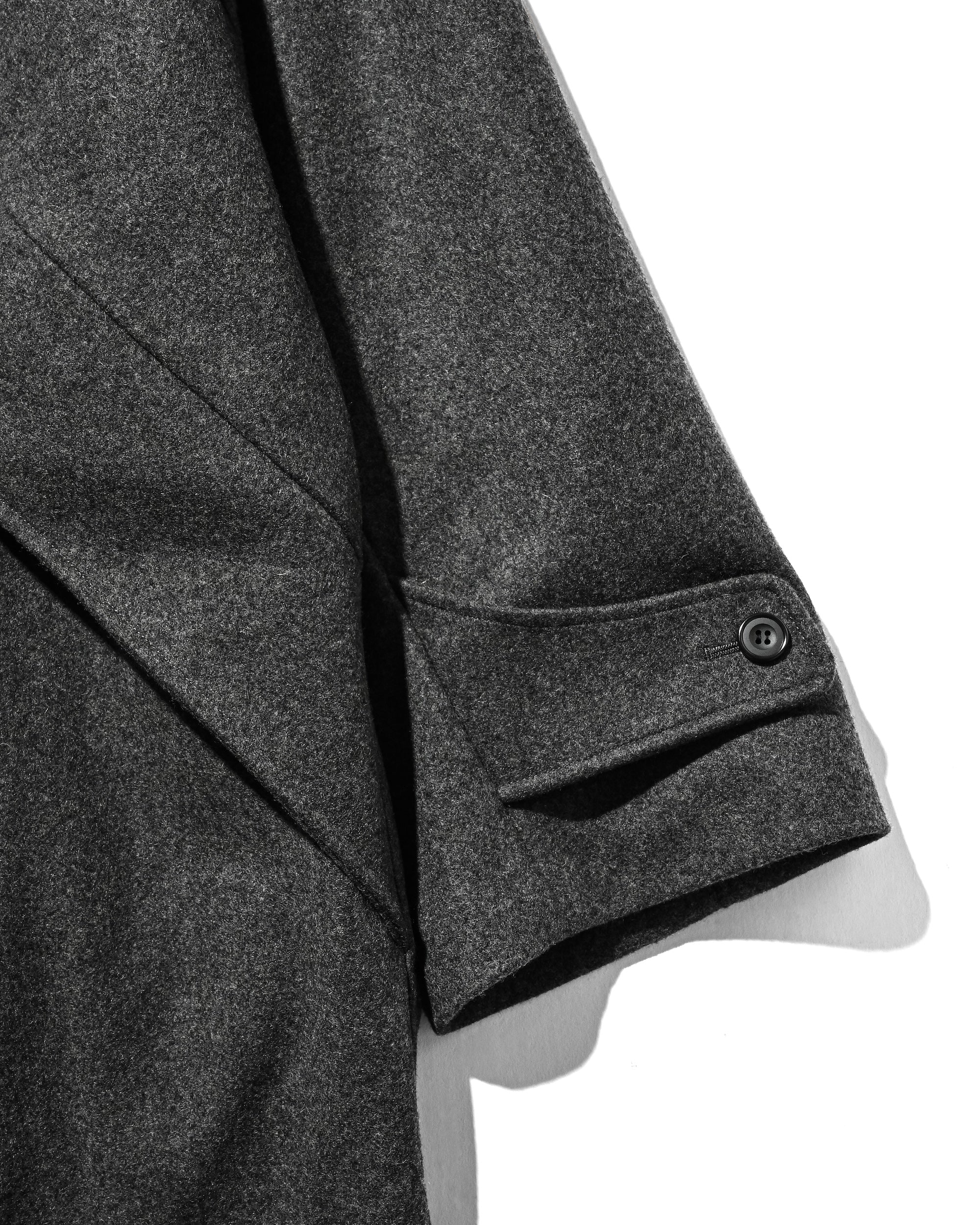 【12.10 WED 20:00- IN STOCK】LEATHER COLLAR WOOL MELTON BALMACAAN COAT (GRAY)