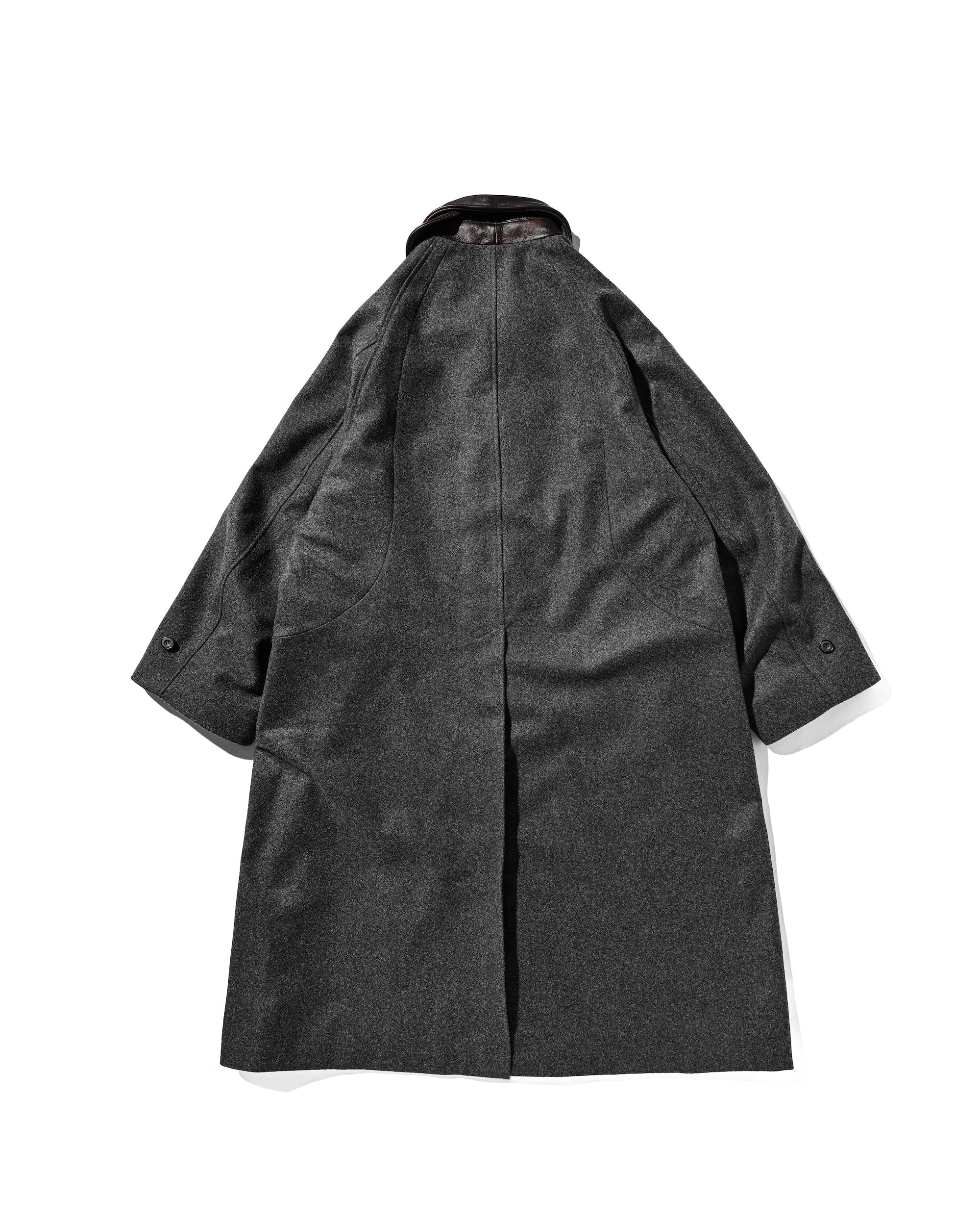 【12.10 WED 20:00- IN STOCK】LEATHER COLLAR WOOL MELTON BALMACAAN COAT (GRAY)