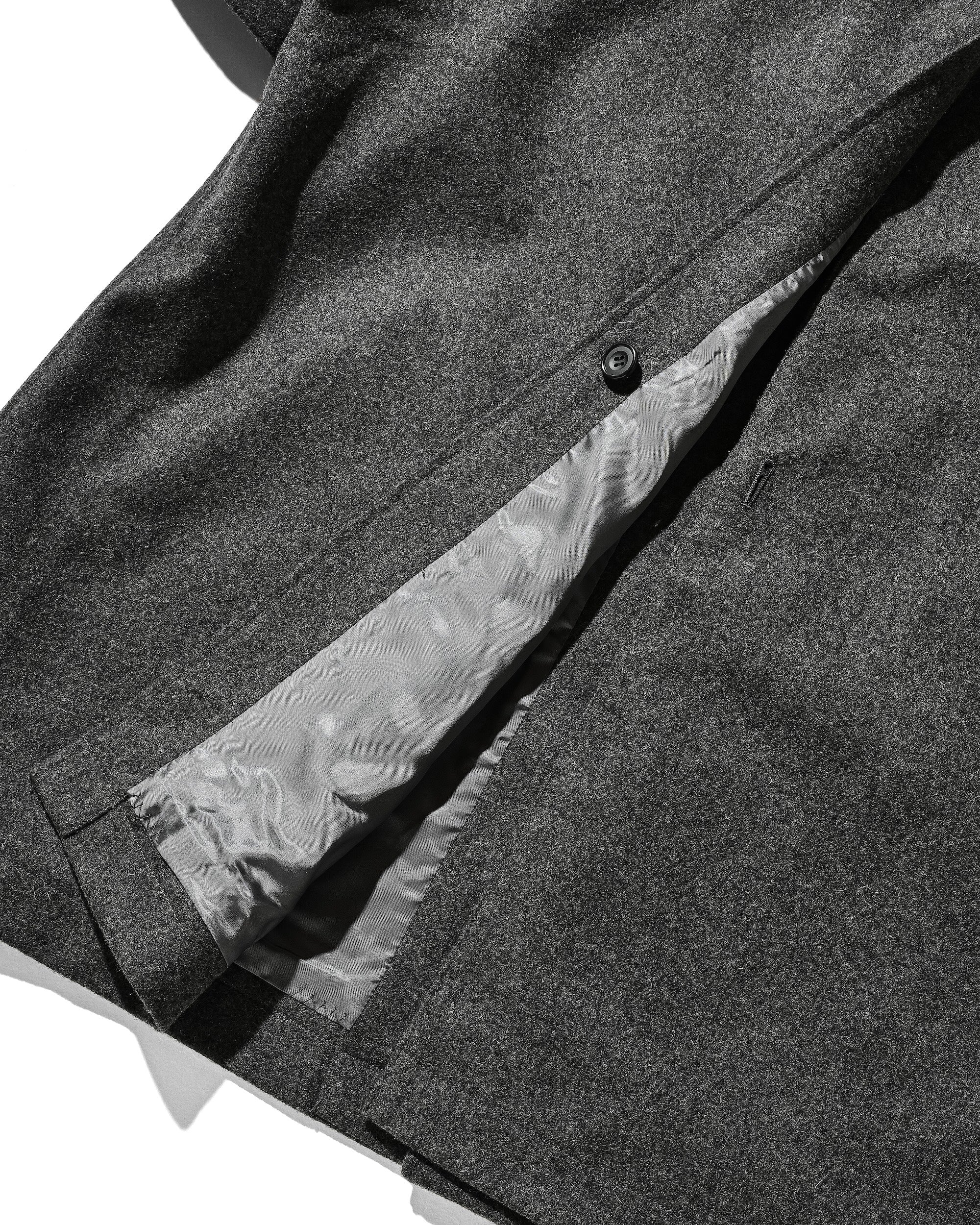 【12.10 WED 20:00- IN STOCK】LEATHER COLLAR WOOL MELTON BALMACAAN COAT (GRAY)