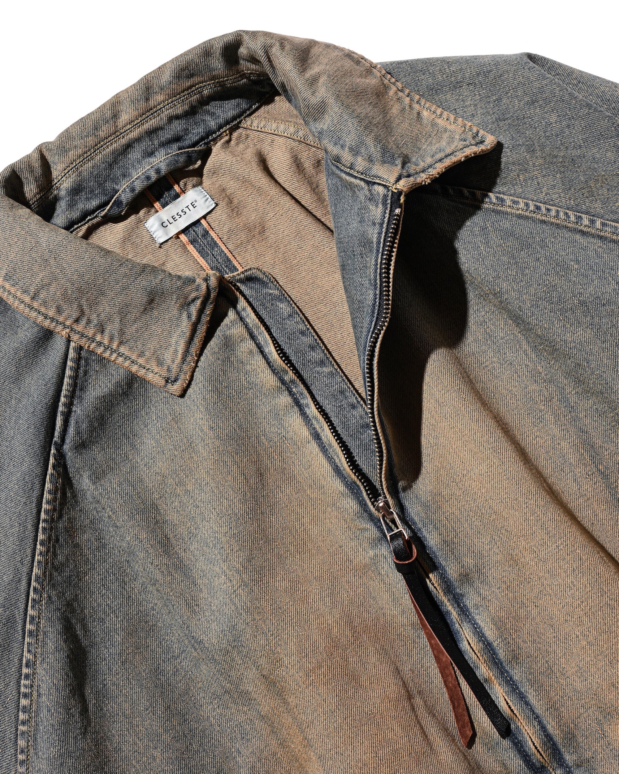 VINTAGE DYED SELVEDGE DENIM CITY UTILITY JACKET (VINTAGE BEIGE)