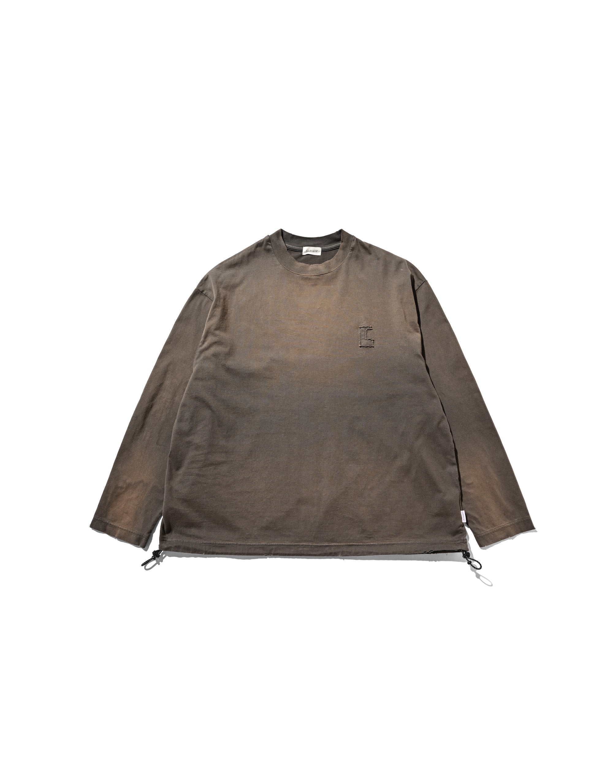 【10.1 WED 20:00- IN STOCK】"C"GRADATION DYED L/S T-SHIRT WITH DRAWSTRINGS (BROWN)